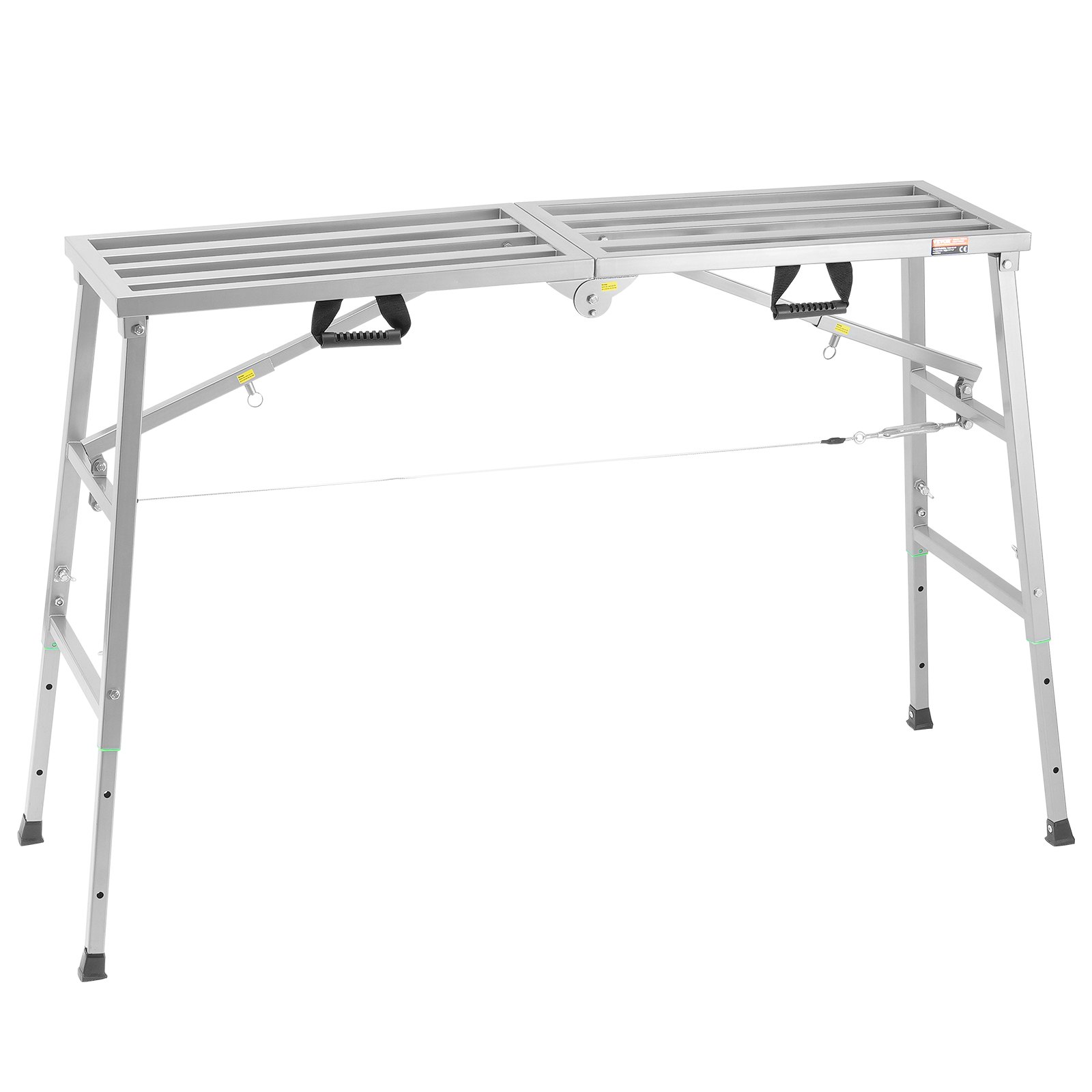 VEVOR Plataforma de Trabajo, Altura Ajustable de 4 Velocidades, Escalera de Acero de Aleación Plegable, Carga de 360 kg, Pies de Goma Antideslizantes, para Limpieza y Lavado, 1450 x 495 x 700 mm