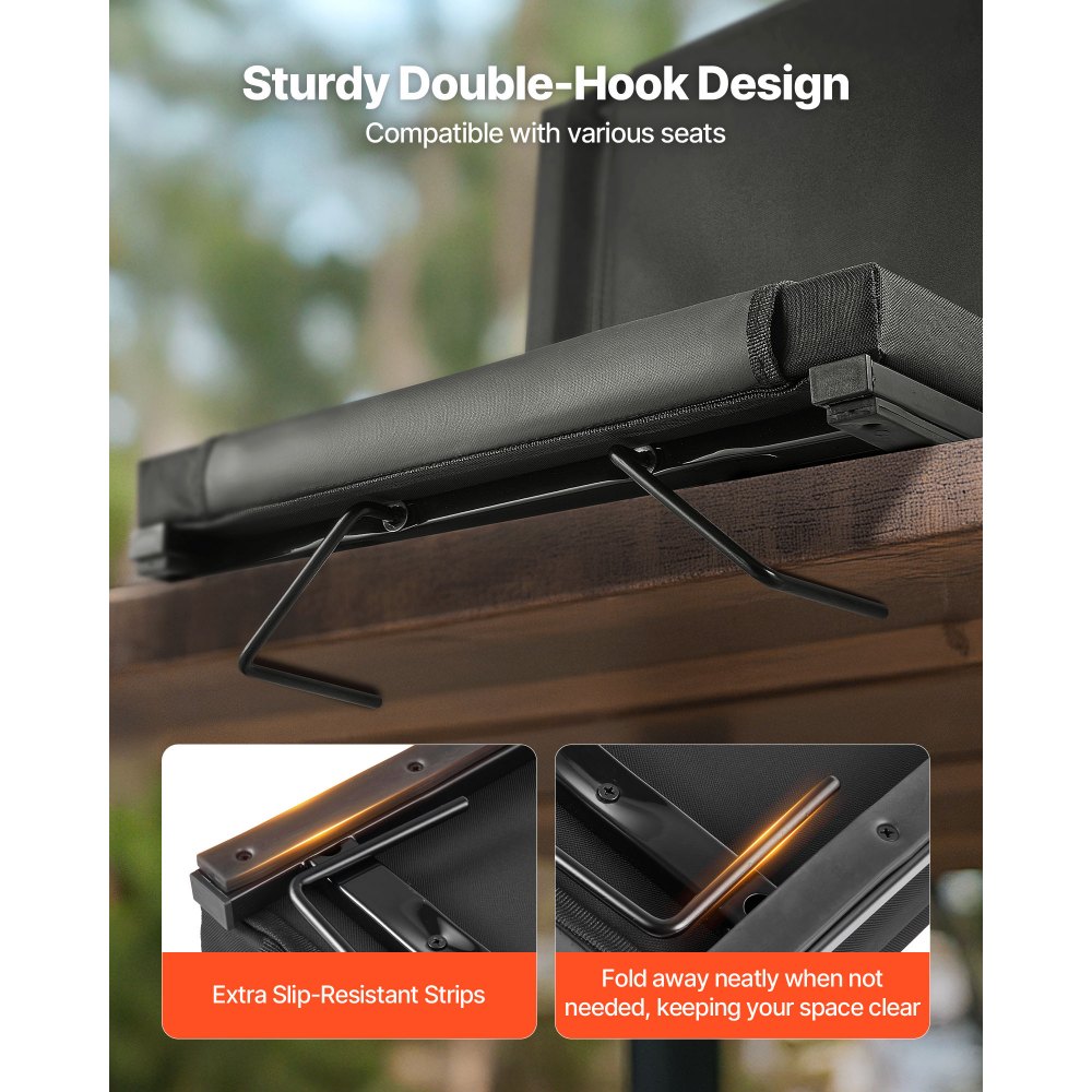 VEVOR Silla Plegable para Estadio con Respaldo, Acolchada, con Correa para el Hombro, Portavasos, Gancho y Bolsa de Malla, 431,8 mm de Ancho, Color Negro, Paquete de 1, para Eventos al Aire Libre