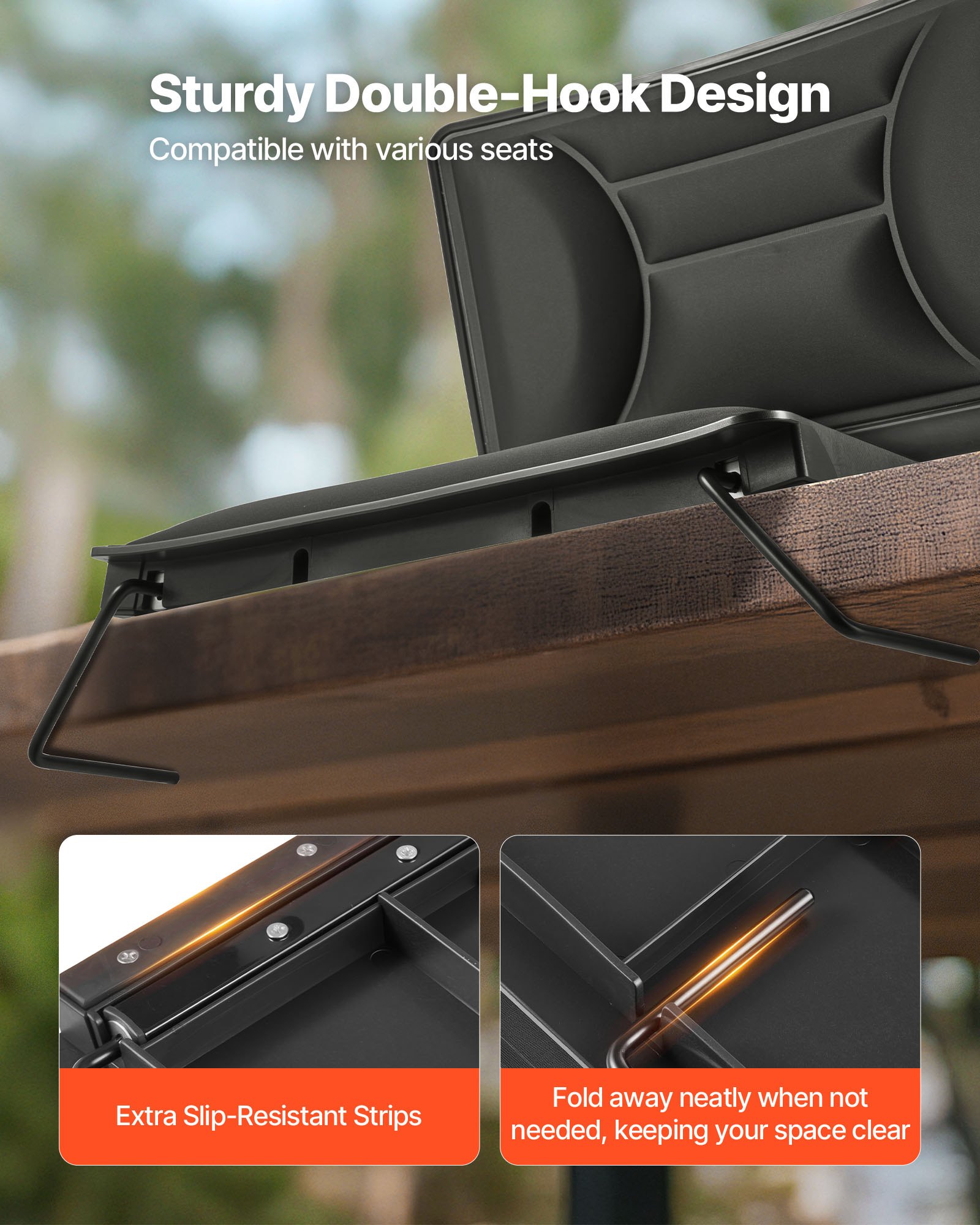 VEVOR Silla de Grada Plegable con Respaldo, Acolchada y con Correa para el Hombro, para Estadio, Eventos Deportivos, Conciertos o Eventos al Aire Libre, Fabricada en Licra, Color Negro, 1 ud