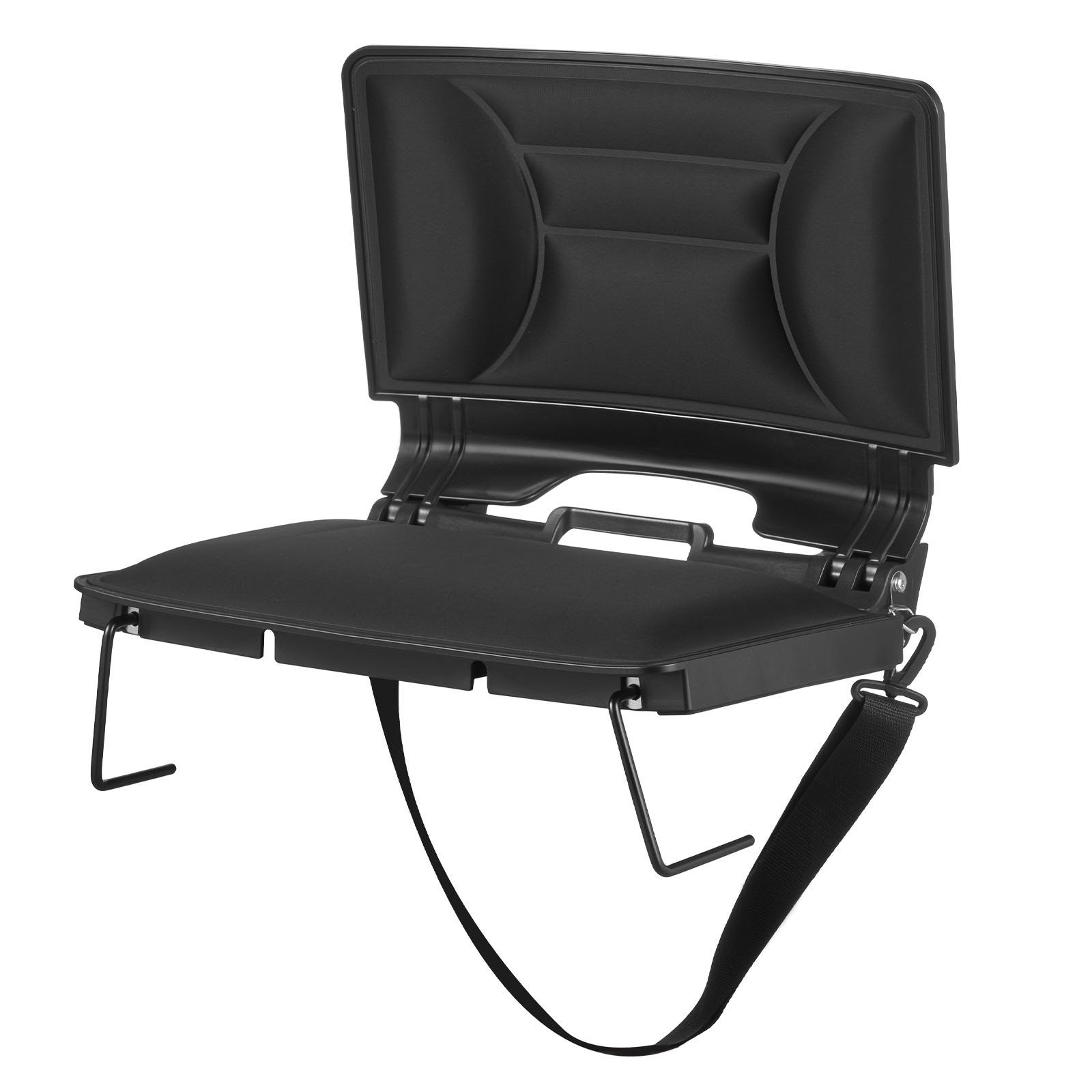 VEVOR Silla de Grada Plegable con Respaldo, Acolchada y con Correa para el Hombro, para Estadio, Eventos Deportivos, Conciertos o Eventos al Aire Libre, Fabricada en Licra, Color Negro, 1 ud