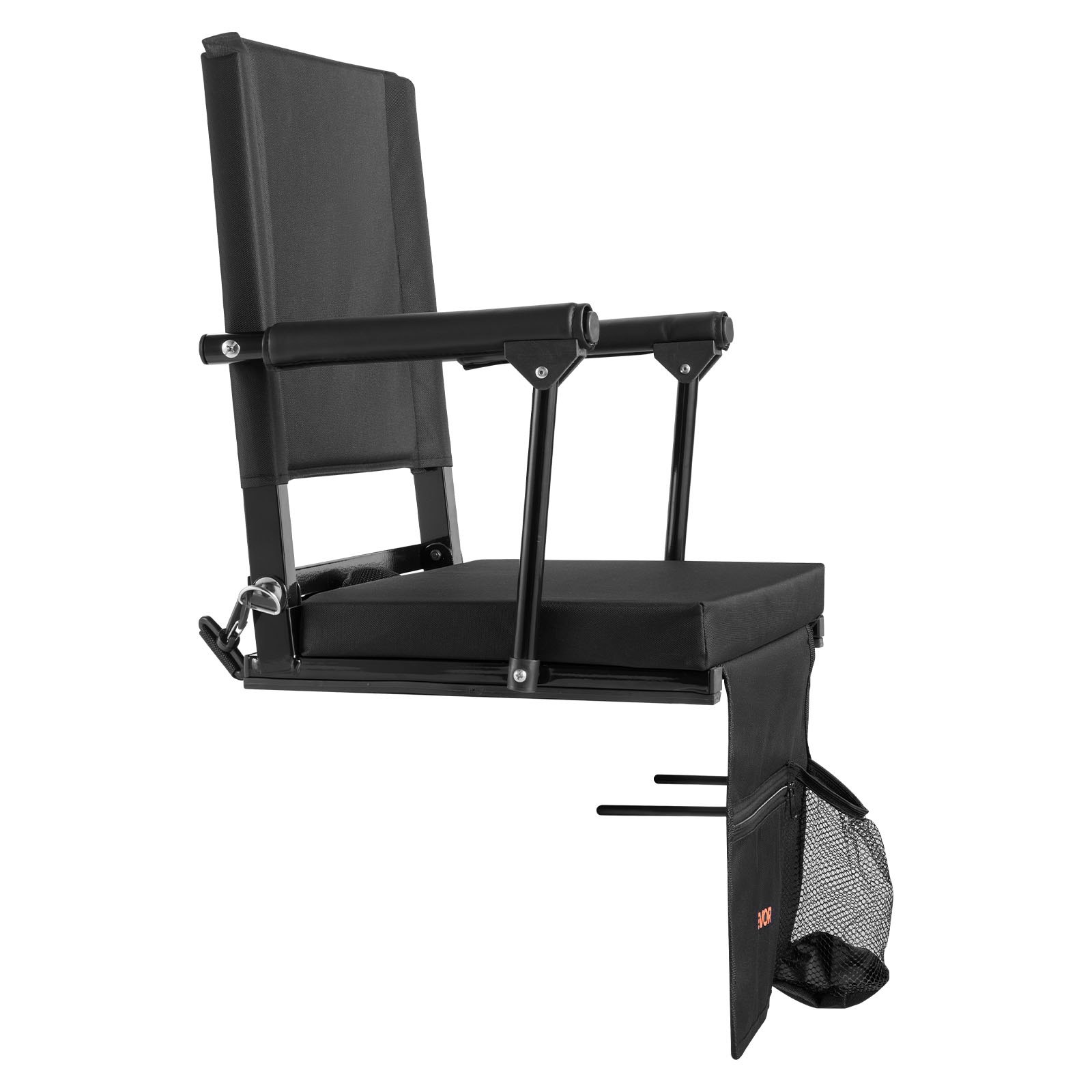VEVOR Silla de Estadio Portátil, con Respaldo de 95° y Reposabrazos, Multiusos, para el Hombro, Portavasos y Gancho, Fabricada en Tela Oxford 600D Impermeable, Color Negro, 365 x 495 x 425 mm