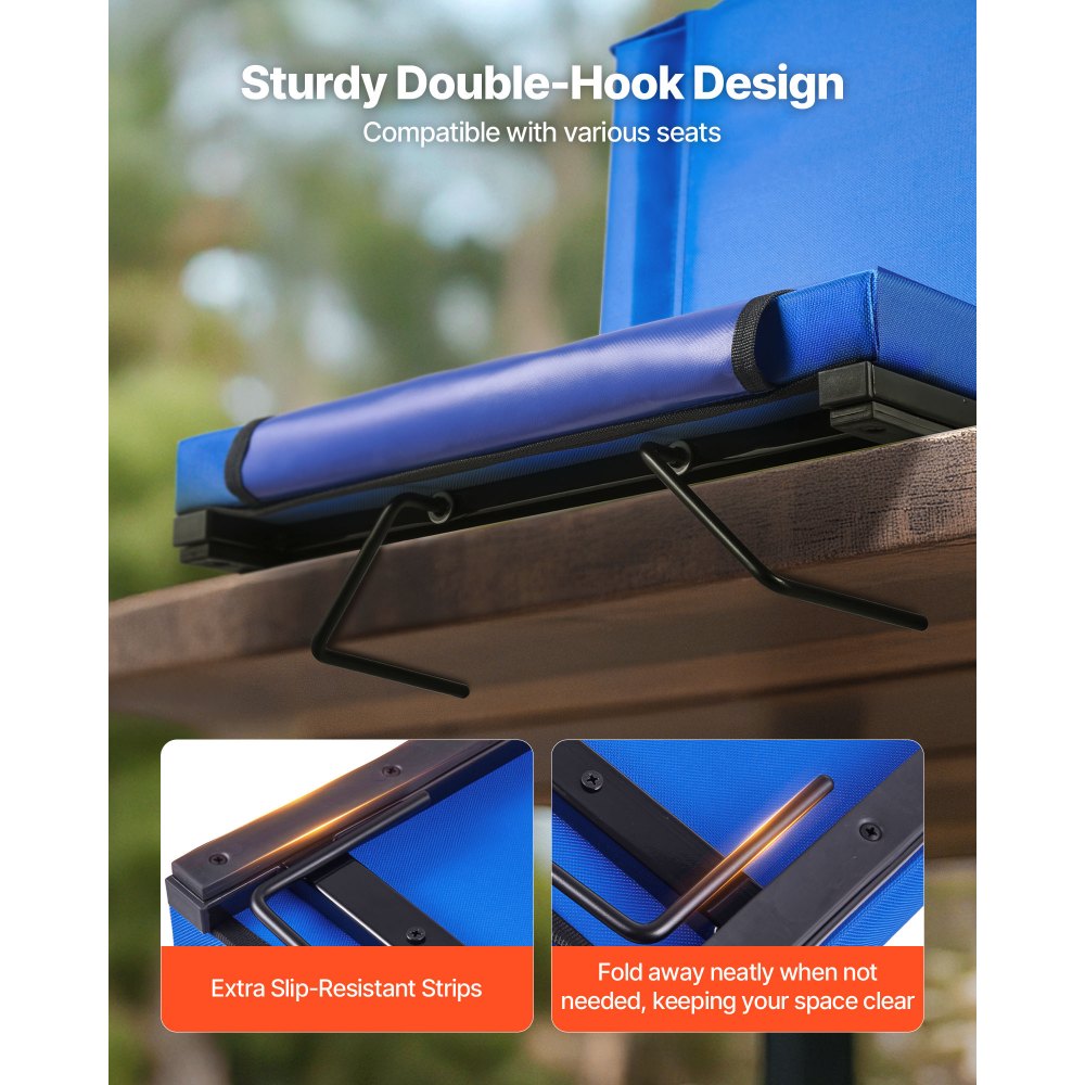 VEVOR Silla de Estadio Plegable, con Respaldo, Asiento Acolchado con Correa para el Hombro, Portavasos, Gancho y Bolsillo Lateral, Azul, 1 ud, 325 x 430 x 385 mm, Tela Oxford 600D Impermeable