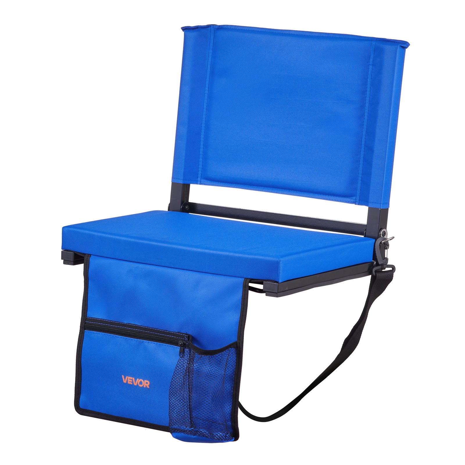 VEVOR Silla de Estadio Plegable, con Respaldo, Asiento Acolchado con Correa para el Hombro, Portavasos, Gancho y Bolsillo Lateral, Azul, 1 ud, 325 x 430 x 385 mm, Tela Oxford 600D Impermeable