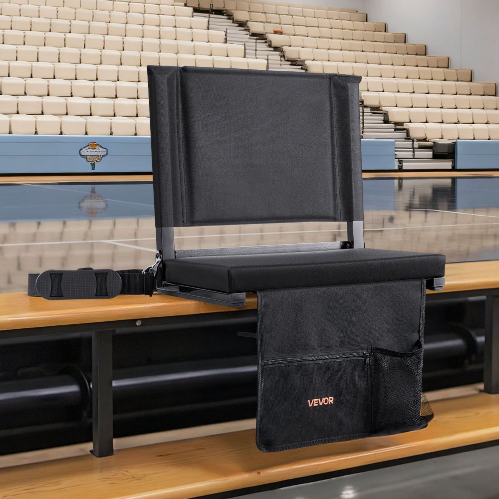 VEVOR Silla Plegable para Estadio con Respaldo, Acolchada, con Correa para el Hombro, Portavasos, Gancho y Bolsillo Lateral, Color Negro, Paquete de 2, 325 x 430 x 385 mm, para Eventos Deportivos