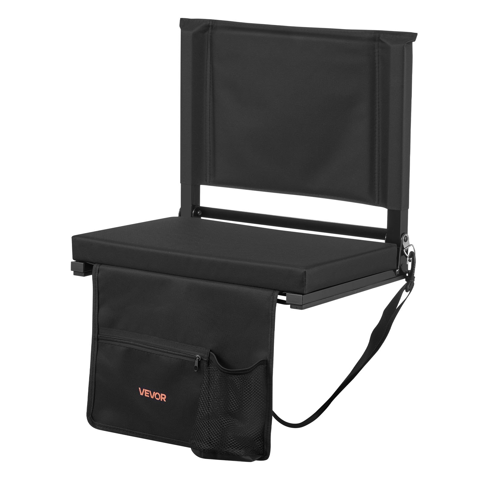 VEVOR Silla Plegable para Estadio con Respaldo, Acolchada, con Correa para el Hombro, Portavasos, Gancho y Bolsillo Lateral, Color Negro, Paquete de 2, 325 x 430 x 385 mm, para Eventos Deportivos