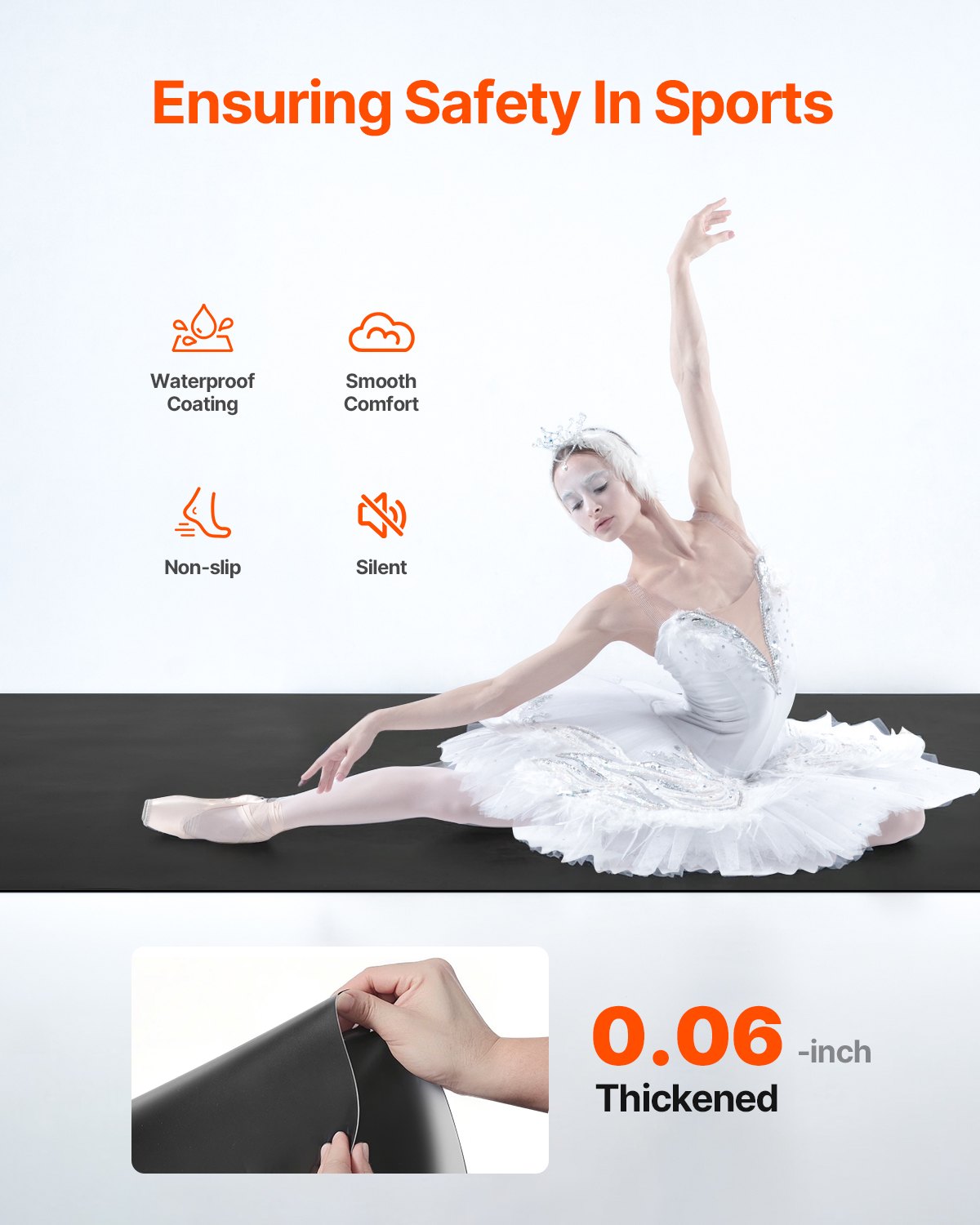 VEVOR Fitness Mat, 2x1 m Portable Yoga Mat with Organizer Bag, 1.5 mm Thick Exercise Mats, Gymnastics Mat, Non-Slip Floor Mats, Flooring Set for Practicing at Home, in the Studio, on Stage