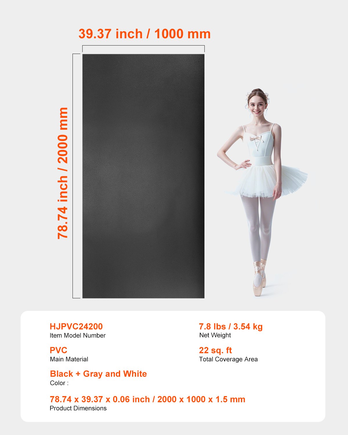 VEVOR Fitness Mat, 2x1 m Portable Yoga Mat with Organizer Bag, 1.5 mm Thick Exercise Mats, Gymnastics Mat, Non-Slip Floor Mats, Flooring Set for Practicing at Home, in the Studio, on Stage