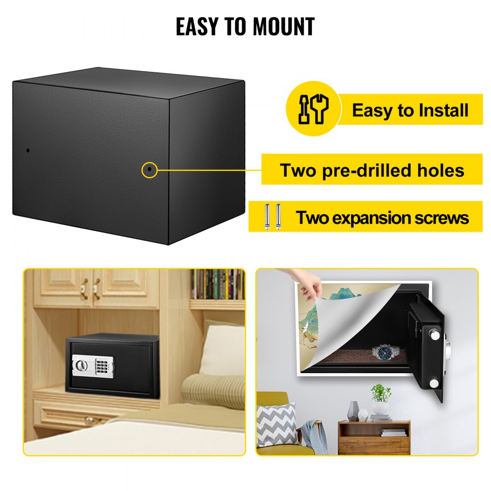 VEVOR Caja Fuerte, 43 x 37 x 27 cm Caja Fuerte para Oficina o Uso Doméstico, 33,98 L Caja Fuerte Empotrable, Caja Fuerte Pequeña Caja Fuerte con Pantalla LCD Caja de Seguridad con Teclas de Anulación
