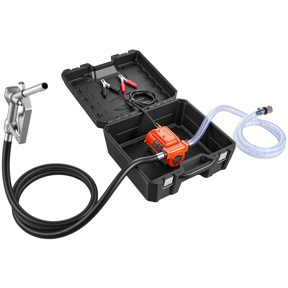 VEVOR Bomba de Transferencia de Combustible 12V CC 12 GPM Eléctrica, para Gasolina, Diésel y Queroseno, Motor 1/4 HP, Carcasa de Hierro Fundido, con Boquilla de Combustible, Manguera de Descarga