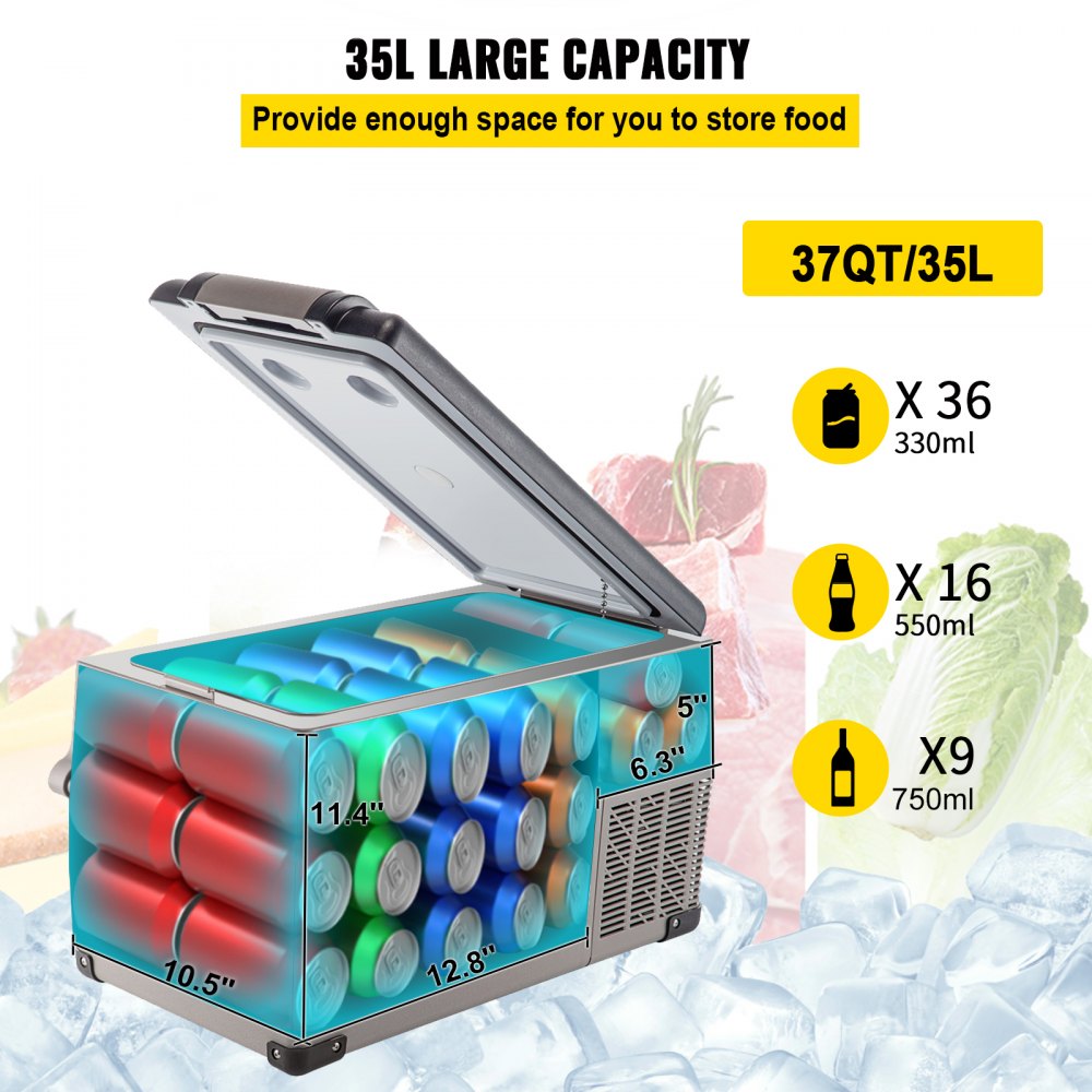 VEVOR Nevera Portátil 35 L Nevera de Viaje para Coche Nevera Portátil Eléctrica de Viaje para Coche Mini Refrigerador para Coche Mini Nevera para Bebidas con LCD