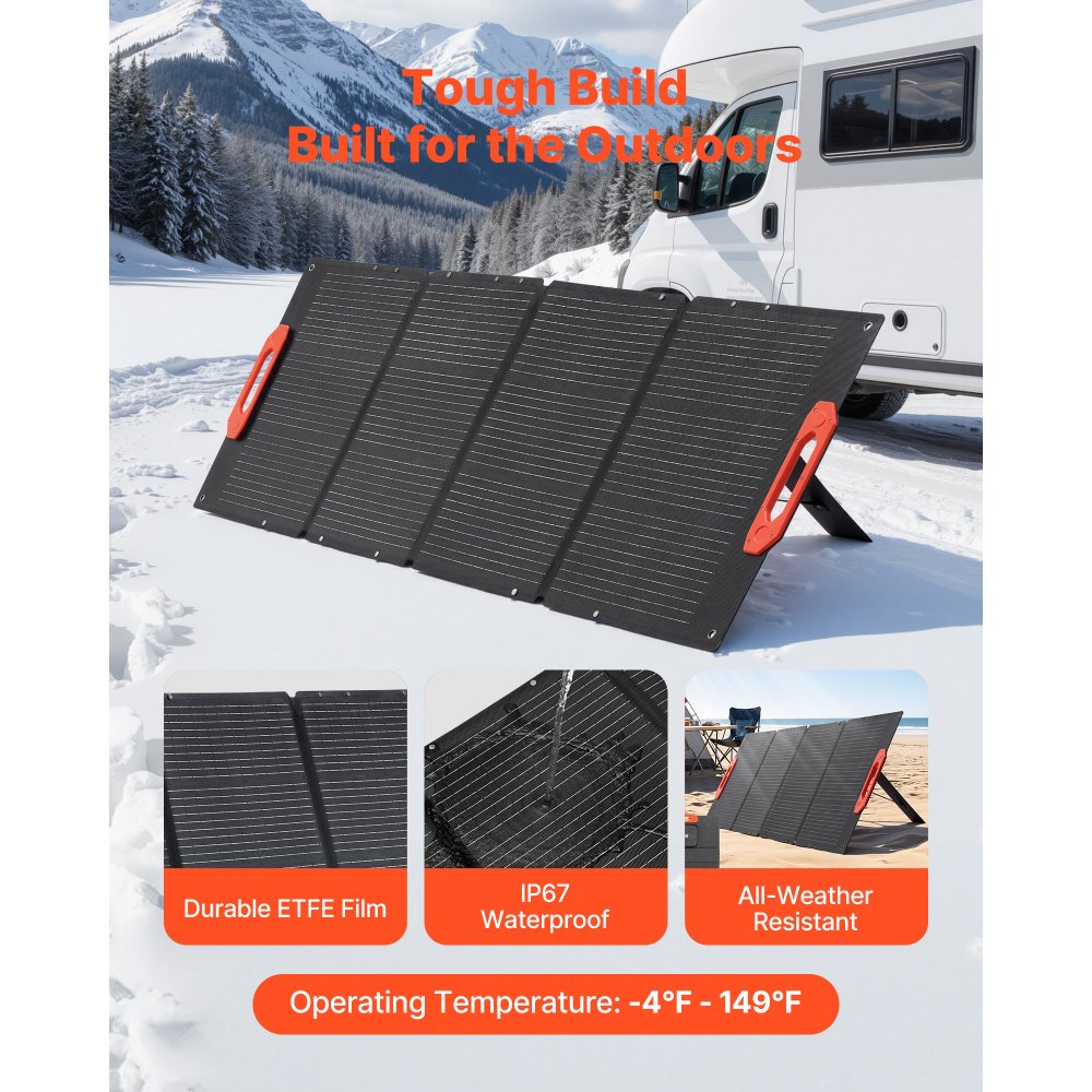 VEVOR Panel Solar Monocristalino Plegable 150 W, Cargador Portátil ETFE Monocristalino con Eficiencia 23 %, Salida MC4, Tipo C, Impermeable IP67 para Centrales Eléctricas, Camping y Senderismo