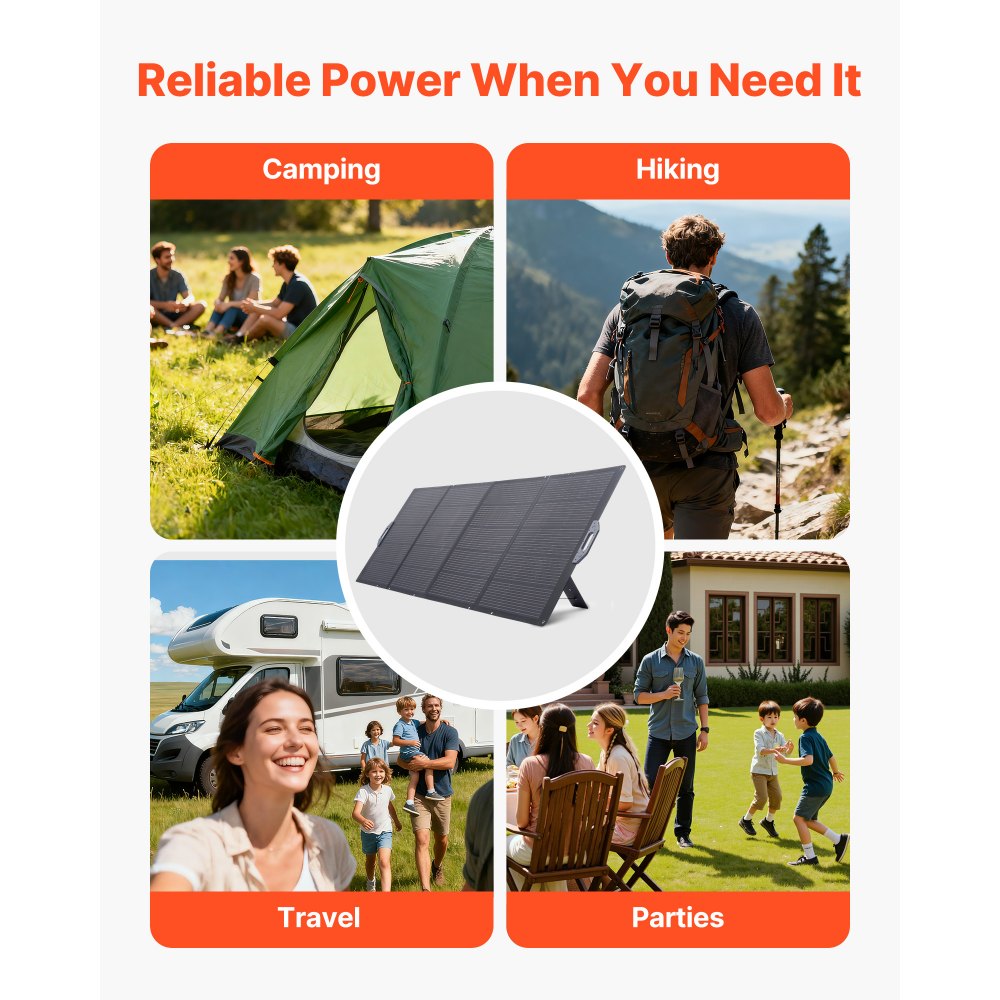 VEVOR Placa Solar Plegable 400W, Panel Solar Monocristalino Portátil, Eficiencia 24%, con Cable de MC4 y Adaptador de Conector, IP67 Impermeable, Compatible con Estaciones de Energía Acampada Viajes