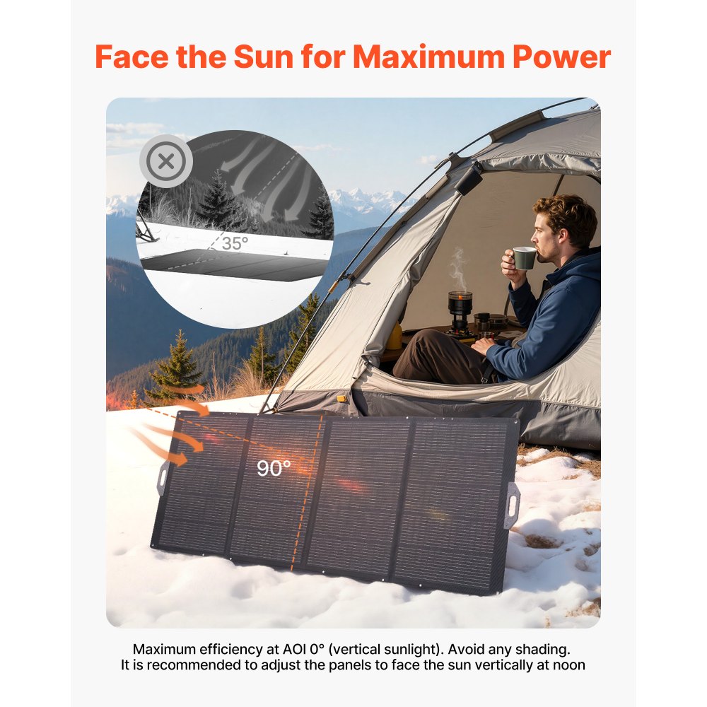 VEVOR Placa Solar Plegable 400W, Panel Solar Monocristalino Portátil, Eficiencia 24%, con Cable de MC4 y Adaptador de Conector, IP67 Impermeable, Compatible con Estaciones de Energía Acampada Viajes