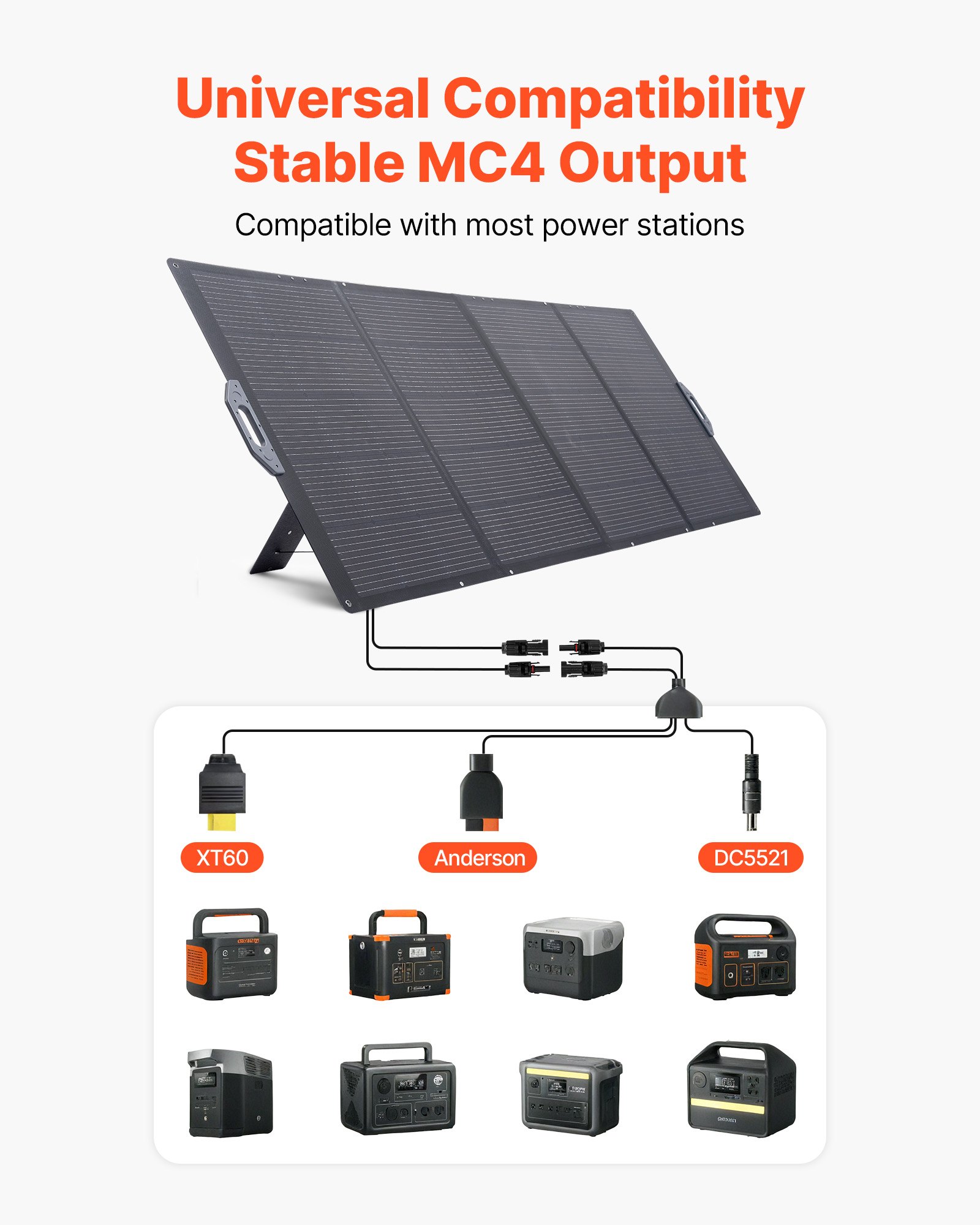 VEVOR Placa Solar Plegable 400W, Panel Solar Monocristalino Portátil, Eficiencia 24%, con Cable de MC4 y Adaptador de Conector, IP67 Impermeable, Compatible con Estaciones de Energía Acampada Viajes
