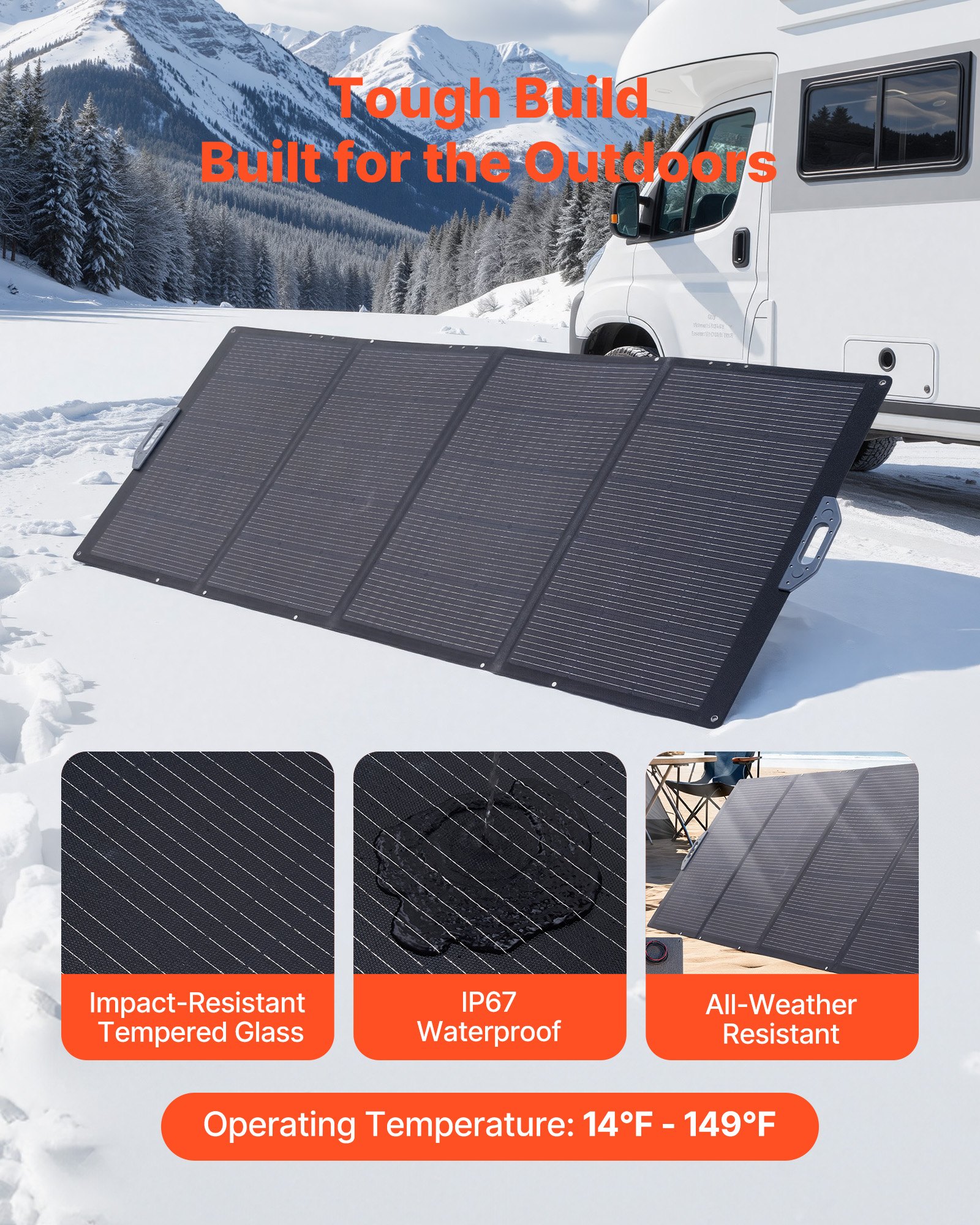 VEVOR Placa Solar Plegable 400W, Panel Solar Monocristalino Portátil, Eficiencia 24%, con Cable de MC4 y Adaptador de Conector, IP67 Impermeable, Compatible con Estaciones de Energía Acampada Viajes
