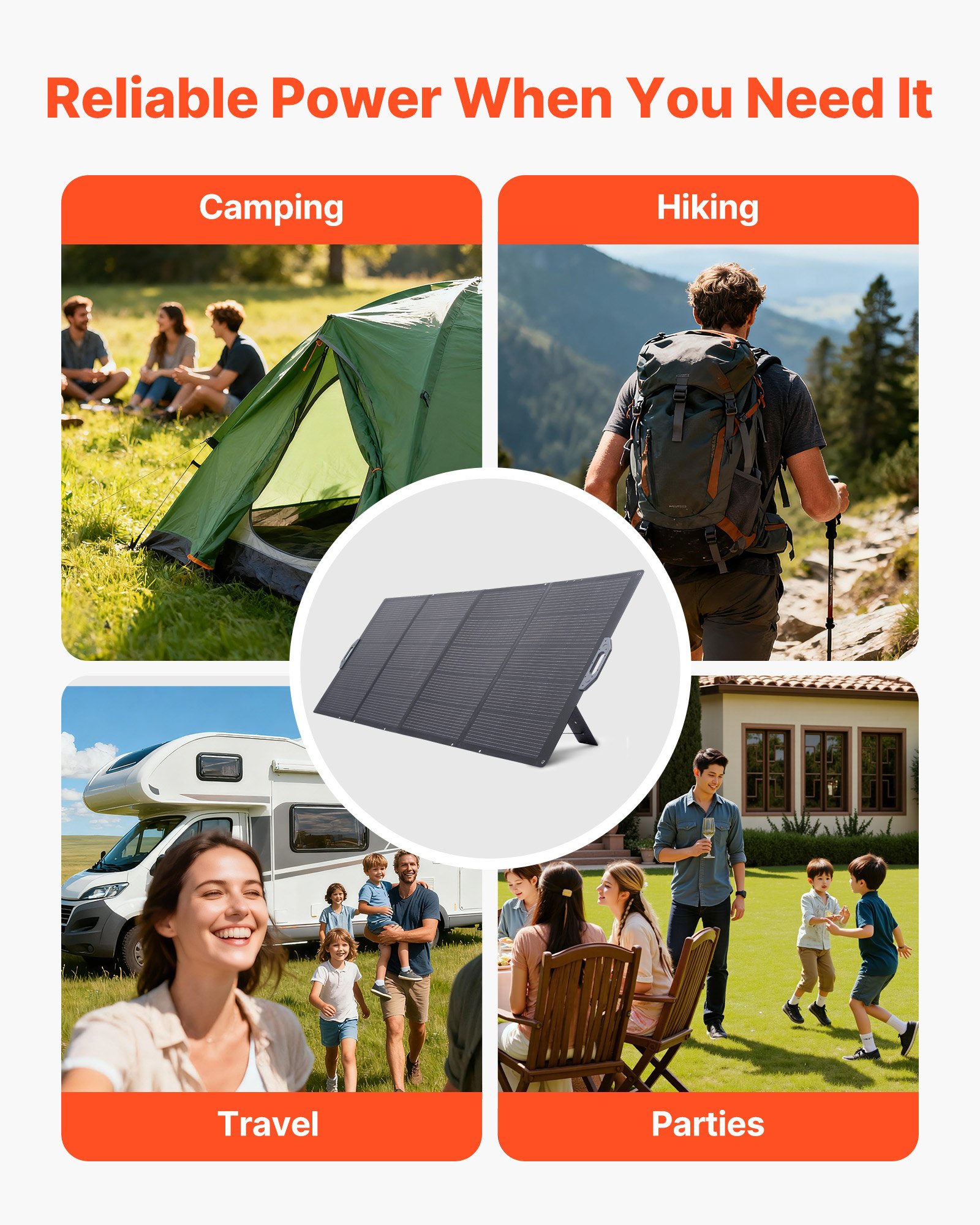VEVOR Placa Solar Plegable 400W, Panel Solar Monocristalino Portátil, Eficiencia 24%, con Cable de MC4 y Adaptador de Conector, IP67 Impermeable, Compatible con Estaciones de Energía Acampada Viajes