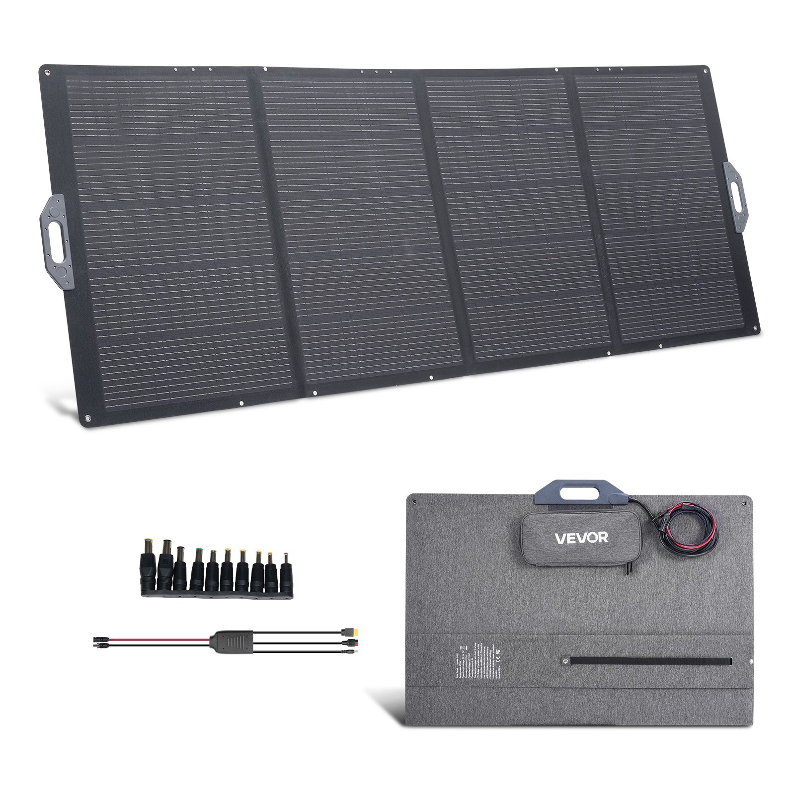 VEVOR Placa Solar Plegable 400W, Panel Solar Monocristalino Portátil, Eficiencia 24%, con Cable de MC4 y Adaptador de Conector, IP67 Impermeable, Compatible con Estaciones de Energía Acampada Viajes