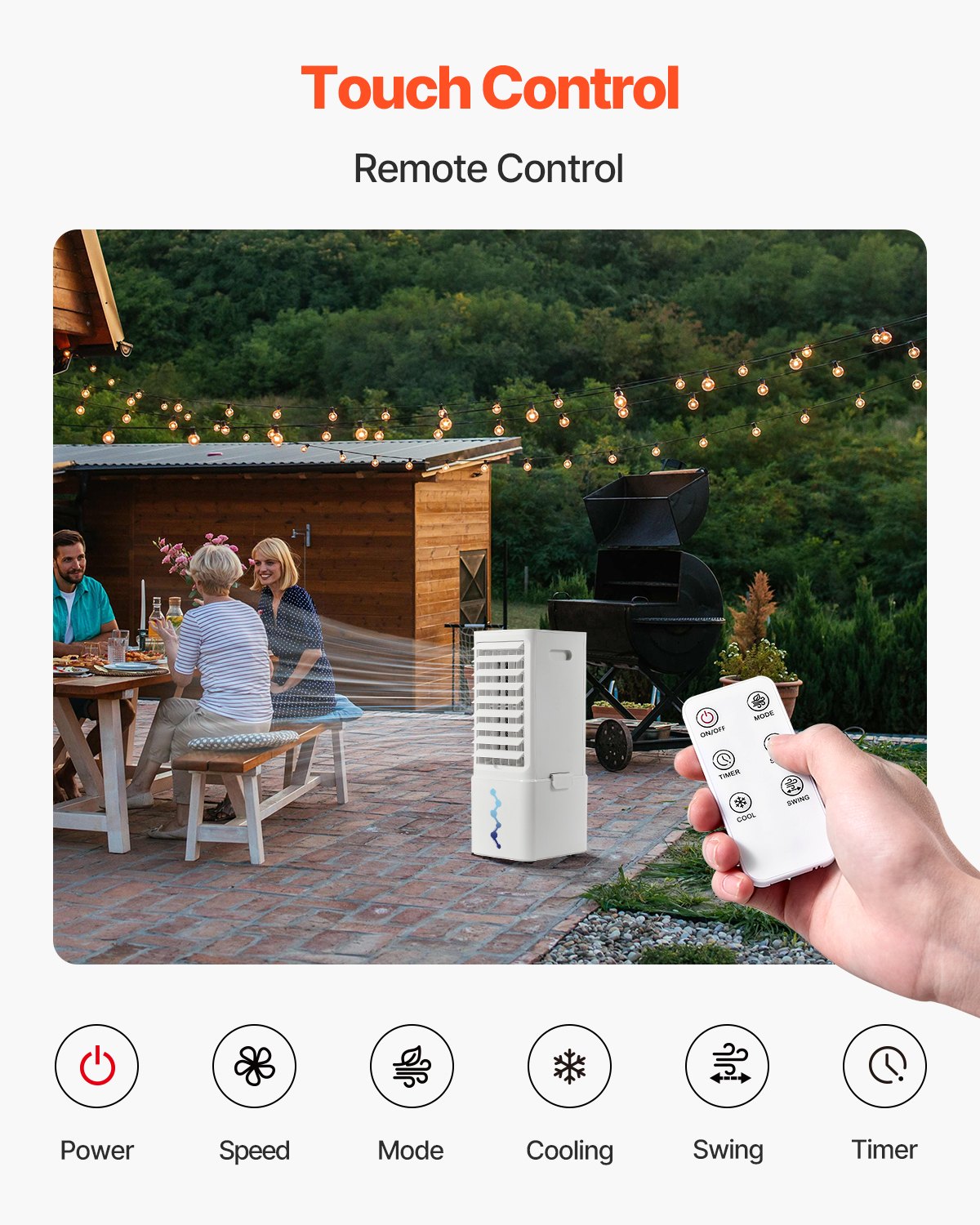 VEVOR Aire Acondicionado Portátil 9 L 550 CFM, con Temporizador de 12 h y Control Remoto, 3 Velocidades, 2 Hieleras, Silencioso y Portátil, para Uso en Interiores y Exteriores, 260 x 220 x 610 mm