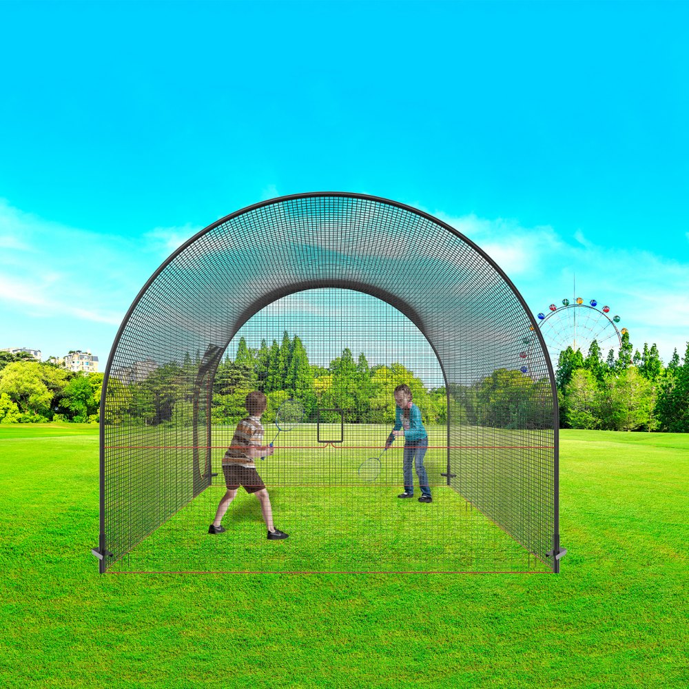 VEVOR Red de Jaula de Bateo de Béisbol con Marco Red de Jaula de Béisbol de 12 x 12 x 10 pies para Bateo y Fildeo Jaula de Bateo de Red de Béisbol para Adolescentes o Adultos en Patio Trasero, Negro
