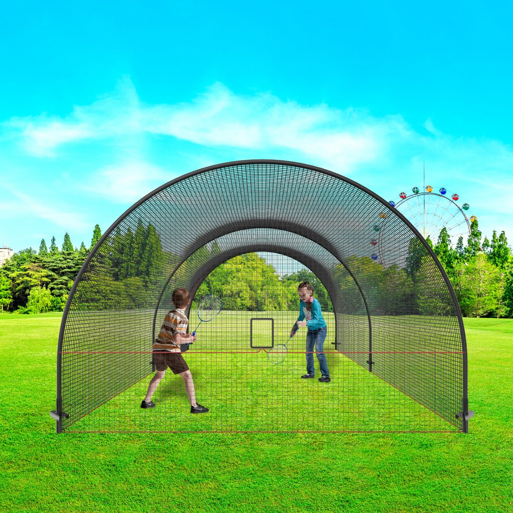 VEVOR Baseball Batting Cage Net with Frame and Net 6.7 x 3.6 x 2.4 m, Baseball Cage Net for Hitting and Setting Up, Baseball Net, Batting Cage for Youth or Adults, Black, Backyard