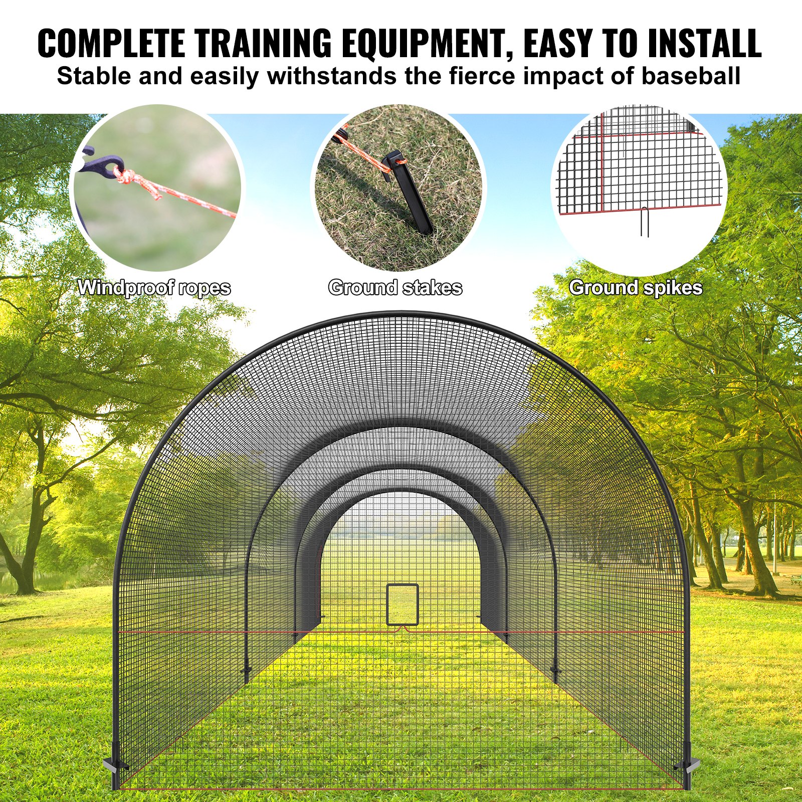VEVOR Baseball Batting Cage Net with Frame and Net 10 x 3.6 x 3 m, Baseball Cage Net for Batting and Setting Up, Baseball Net, Batting Cage for Youth or Adults, Black, Backyard