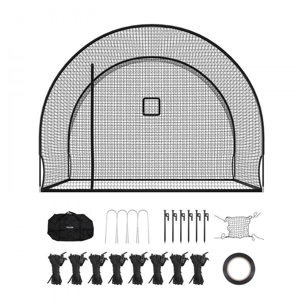 VEVOR Jaula de Bateo de Béisbol 3660 x 3100 x 2330 mm, Red de Bateo Autosoportante y Portátil con Agujero para Máquina de Lanzamiento, Multiuso para Deportes de Pelota, Entrenamiento Exterior Interior