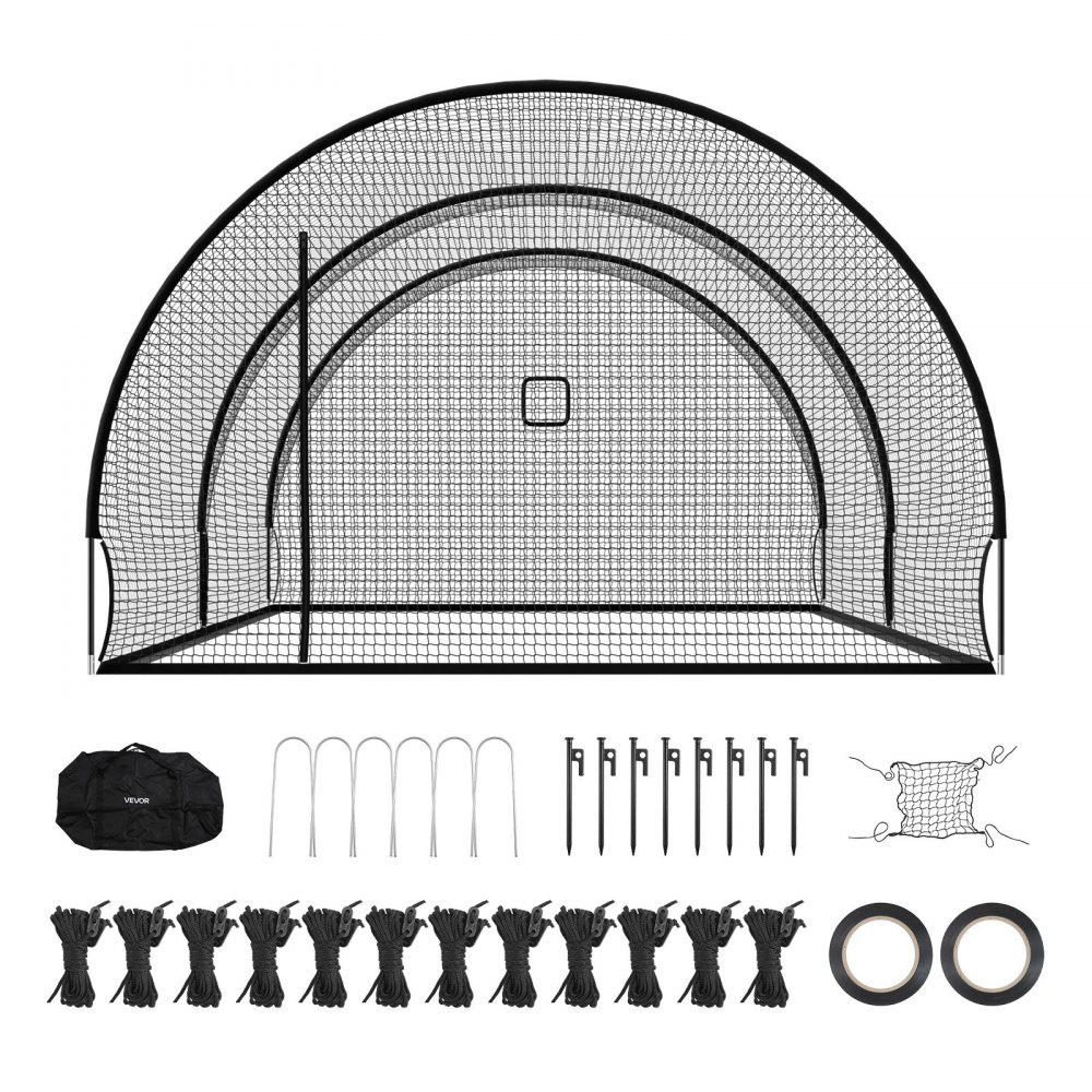 VEVOR Jaula de Bateo 6780 x 3700 x 2400 mm, Red de Béisbol y Sóftbol Autosoportante y Portátil, con Agujero para Máquina de Lanzamiento, Plástico Reforzado con Vidrio, Entrenamiento Exterior Interior