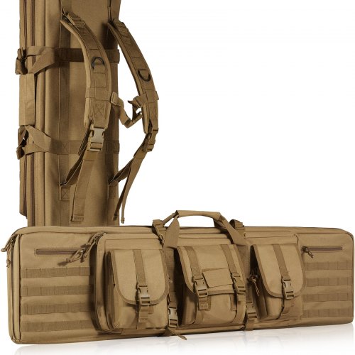 VEVOR Estuche para Rifle Bolsa Táctica Larga para Transporte de Armas 107cm con Sistema MOLLE Funda para Rifle con Correa para Hombro Cremallera con Cerradura para 2 Rifles 102cm y 2 Pistolas, Marrón