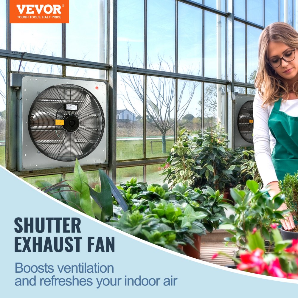 VEVOR Extractor de Persiana de 61,5 x 61,5 cm, Alta Velocidad 3320 CFM, Ventilador de Aluminio para Montaje en Pared con Motor de CA, Ventilación y Refrigeración para Invernaderos, Garajes, Tiendas
