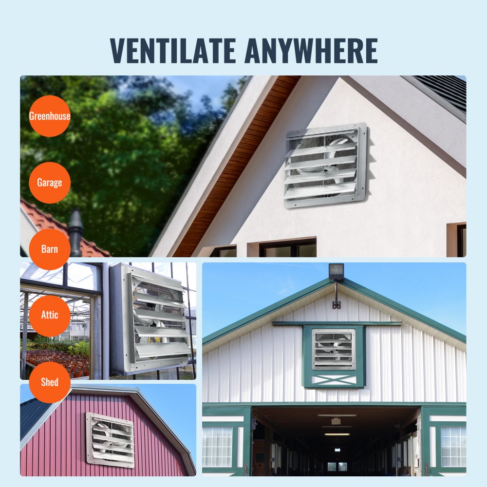 VEVOR Extractor de Persiana de 61,5 x 61,5 cm, Alta Velocidad 3320 CFM, Ventilador de Aluminio para Montaje en Pared con Motor de CA, Ventilación y Refrigeración para Invernaderos, Garajes, Tiendas
