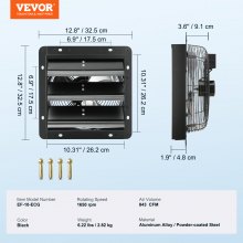 VEVOR Ventilador de Escape con Persiana Montaje en Pared 26,2 x 26,2 cm Negro