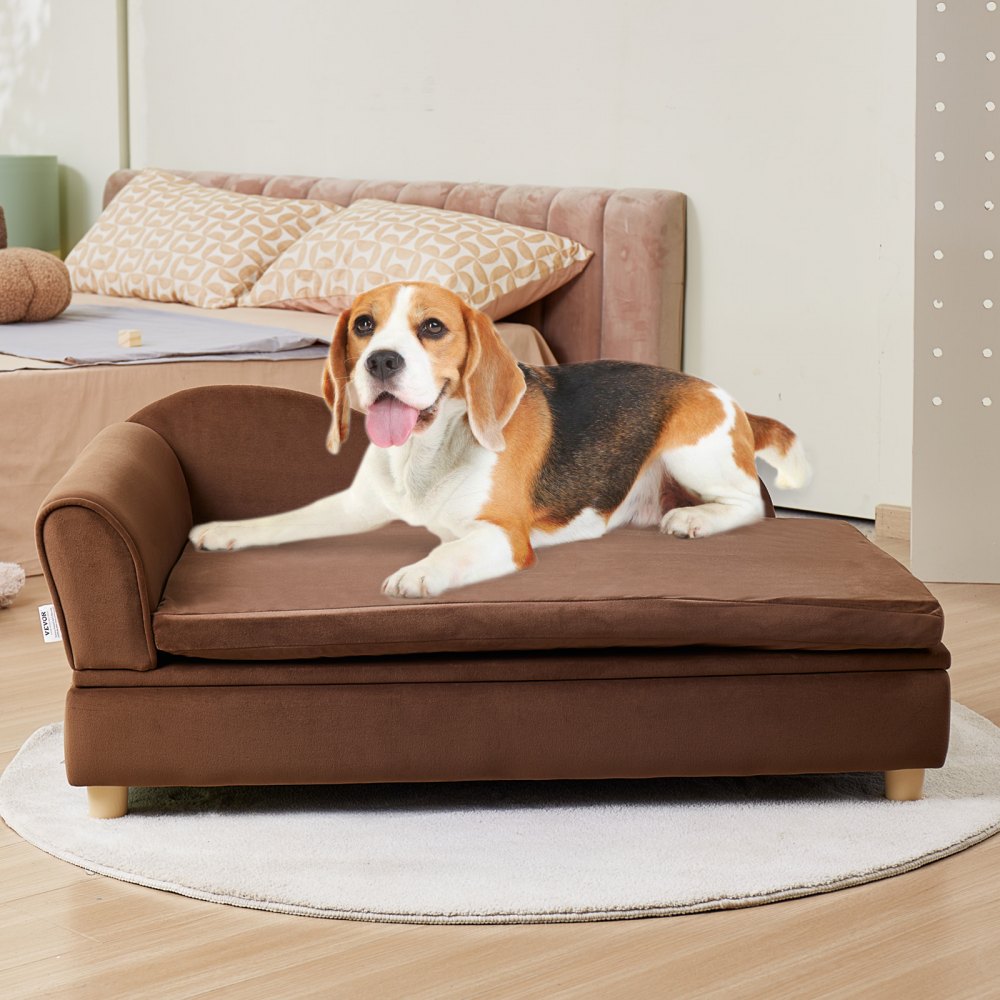 VEVOR Pet Sofa, Dog Couch for Large Dogs and Cats, Soft, Velvety Dog Sofa Bed, 50 kg Weight Capacity Cat Sofa, Dog Bed Pet Bed Dark Brown