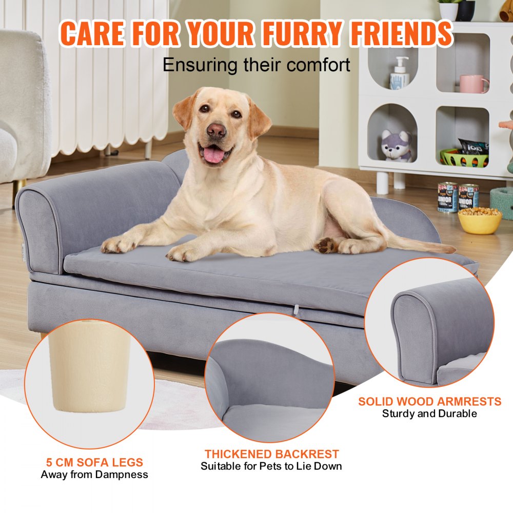 VEVOR Sofá para Mascotas, Sofá para Perros y Gatos de Gran Tamaño, Sofá Cama Suave y Aterciopelado para Perros, Sofá para Gatos de Carga de 50 kg, 910 x 585 x 415 mm, Gris, Peso de Sofá de 10,2 kg