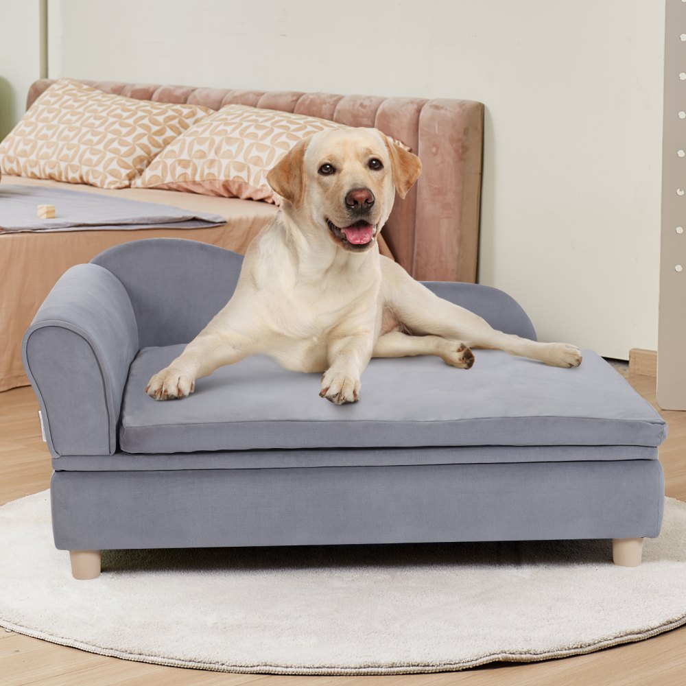 VEVOR Sofá para Mascotas, Sofá para Perros y Gatos de Gran Tamaño, Sofá Cama Suave y Aterciopelado para Perros, Sofá para Gatos de Carga de 50 kg, 910 x 585 x 415 mm, Gris, Peso de Sofá de 10,2 kg