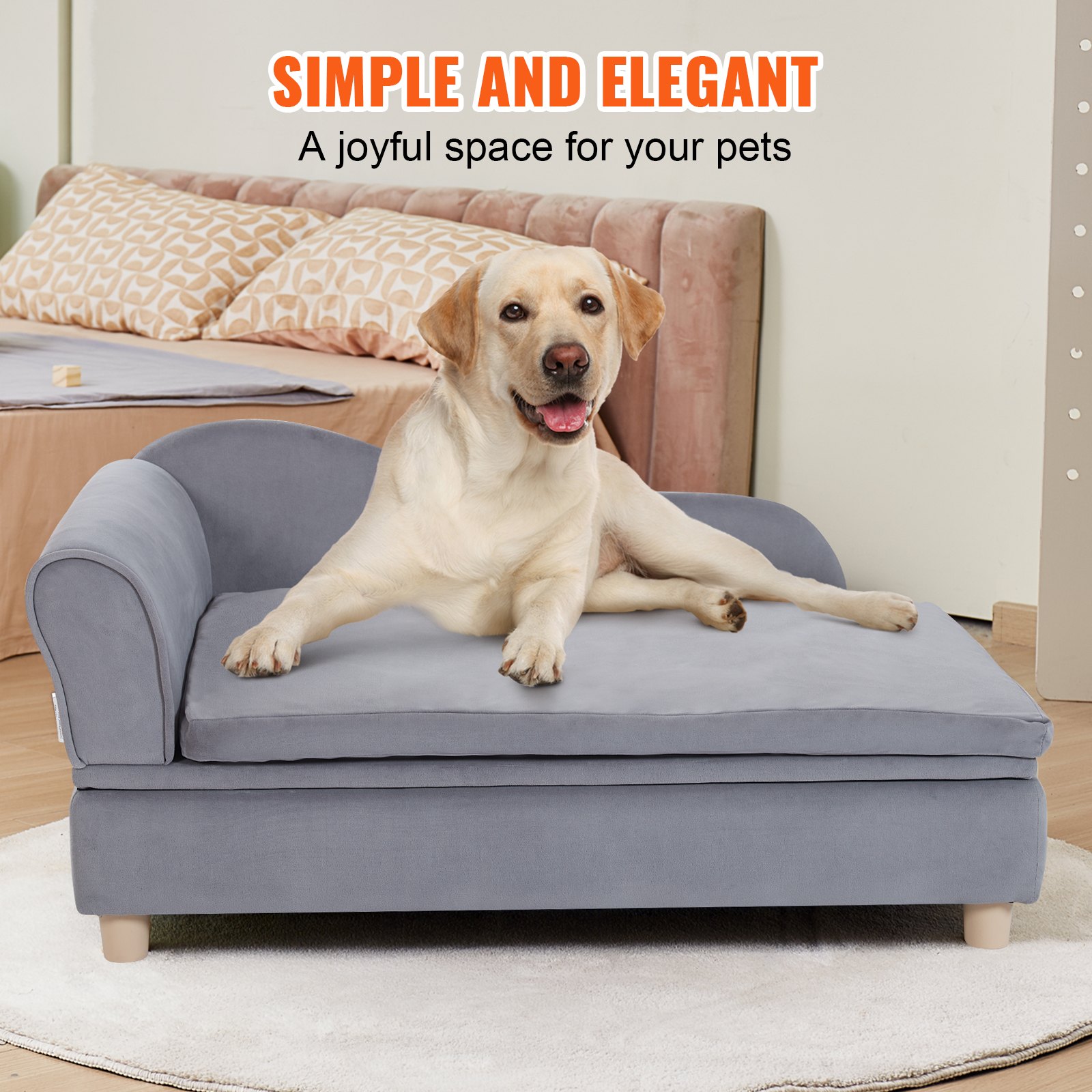 VEVOR Sofá para Mascotas, Sofá para Perros y Gatos de Gran Tamaño, Sofá Cama Suave y Aterciopelado para Perros, Sofá para Gatos de Carga de 50 kg, 910 x 585 x 415 mm, Gris, Peso de Sofá de 10,2 kg