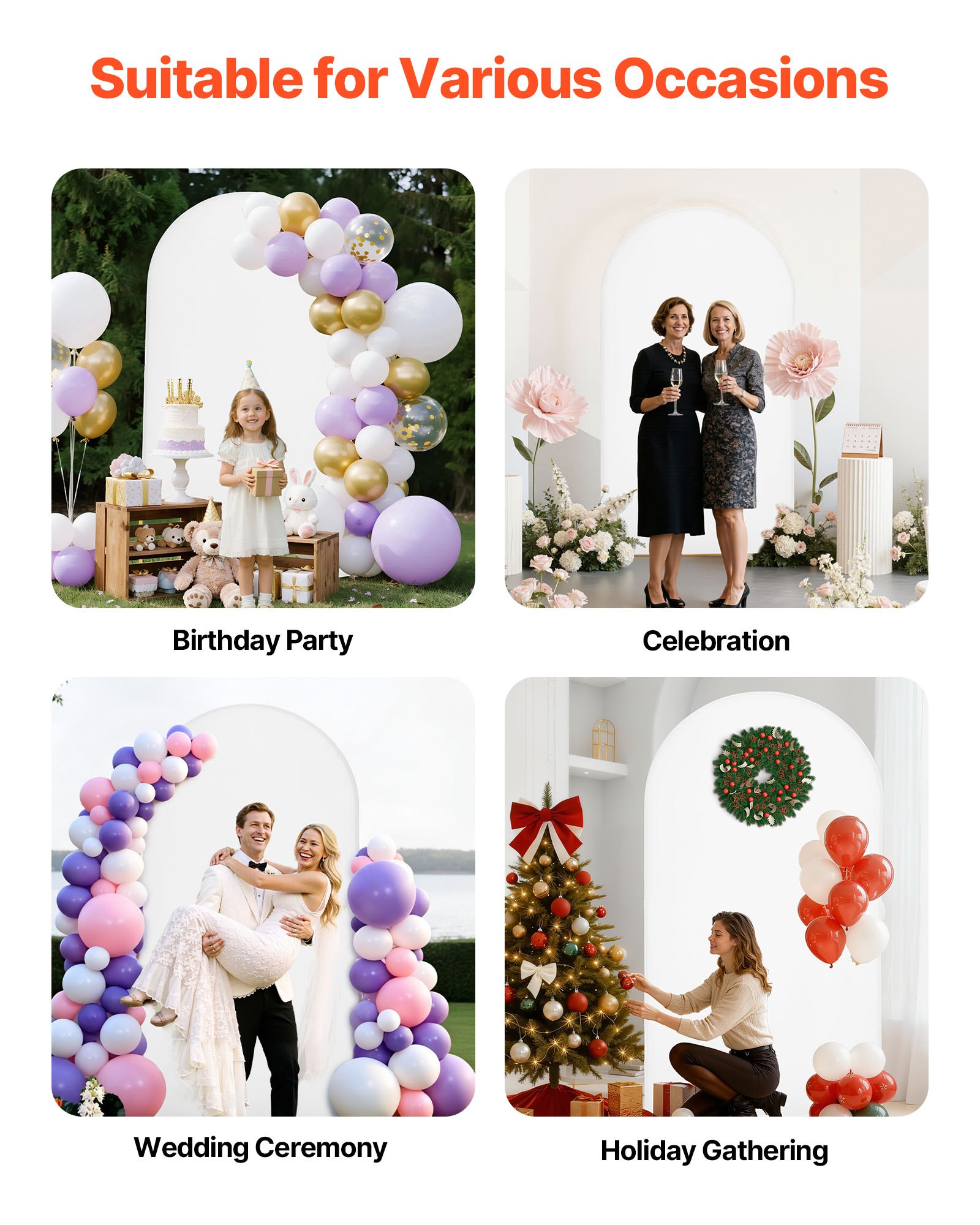 VEVOR Soporte de Arco Dorado para Telón de Fondo, 2,2 x 1,2 m, Estructura Estable, Semicircular, con Funda, para Decoración de Bodas, Fiestas de Cumpleaños, Celebraciones Navideñas y Ceremonias