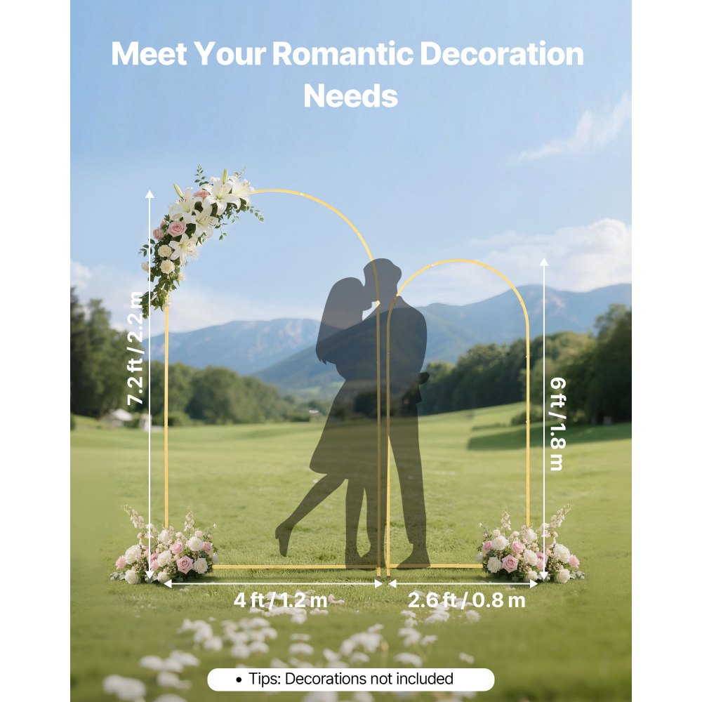 VEVOR Arco de Metal para Rosas 2 Piezas 2,2 x 1,2 m y 1,8 x 0,8 m, Soporte de Arco para Fondo Estructura Estable, para Decoración de Bodas, Fiestas de Cumpleaños, Celebraciones, Ceremonias, Dorado