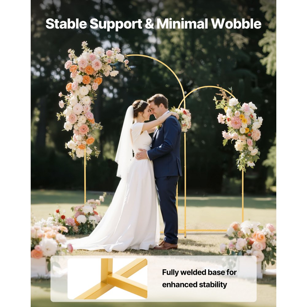 VEVOR Arco de Metal para Rosas 2 Piezas 2,2 x 1,2 m y 1,8 x 0,8 m, Soporte de Arco para Fondo Estructura Estable, para Decoración de Bodas, Fiestas de Cumpleaños, Celebraciones, Ceremonias, Dorado