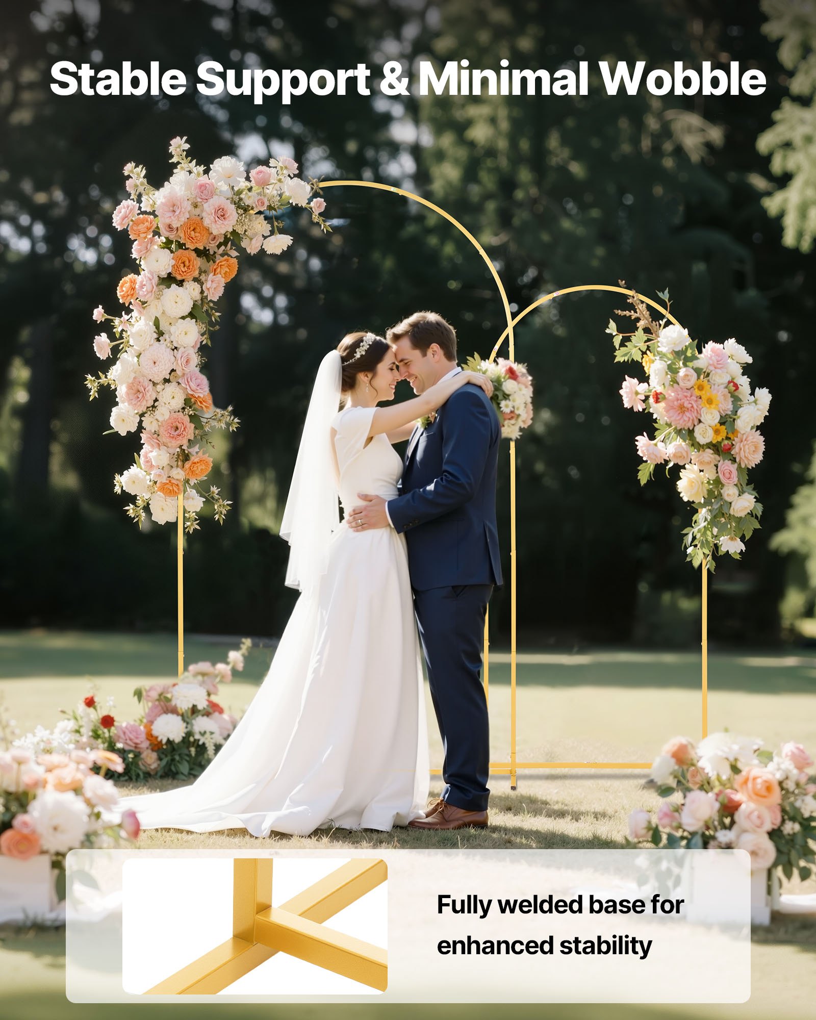 VEVOR Arco de Metal para Rosas 2 Piezas 2,2 x 1,2 m y 1,8 x 0,8 m, Soporte de Arco para Fondo Estructura Estable, para Decoración de Bodas, Fiestas de Cumpleaños, Celebraciones, Ceremonias, Dorado