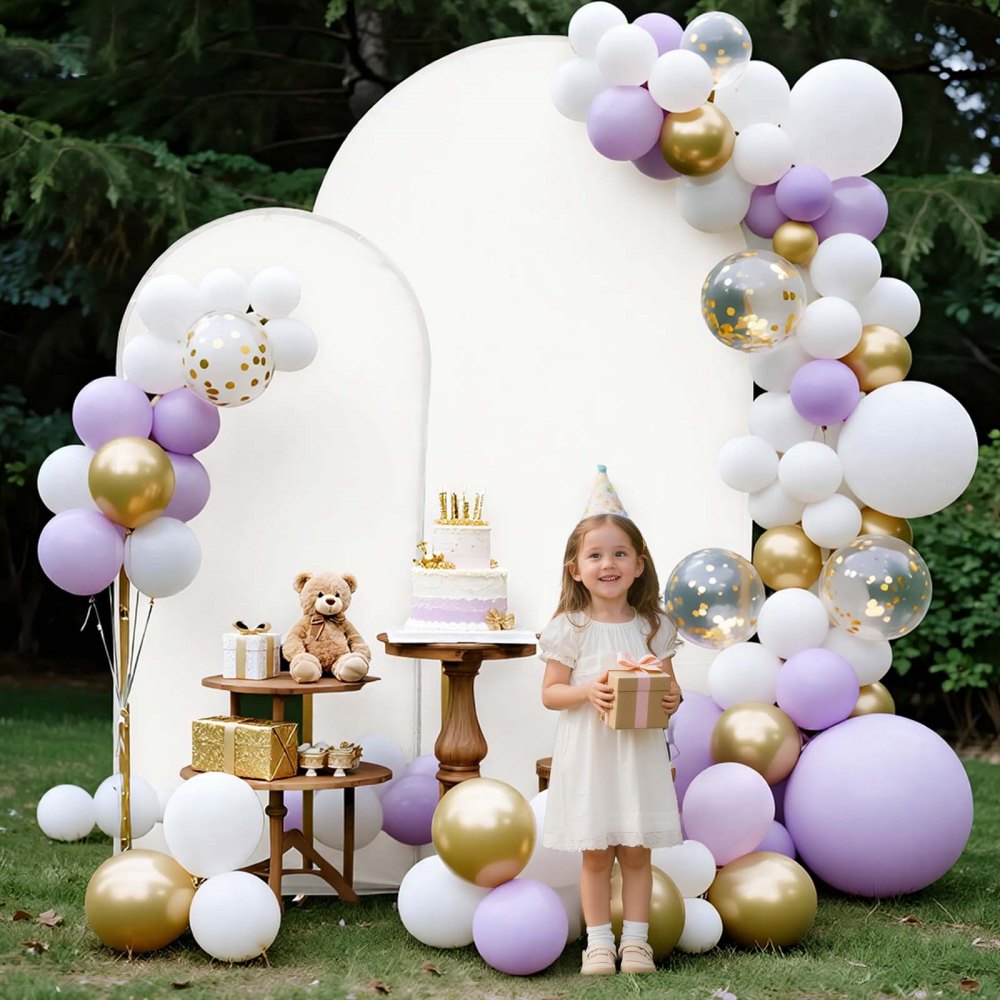 VEVOR Arco de Boda de Metal Color Dorado, 2,2 x 1,2 m/1,8 x 0,8 m, Arco de Globos con Cubierta para Bodas, Fiestas de Cumpleaños, Festivales y Ceremonias, Marco Superior Semicircular Arqueado