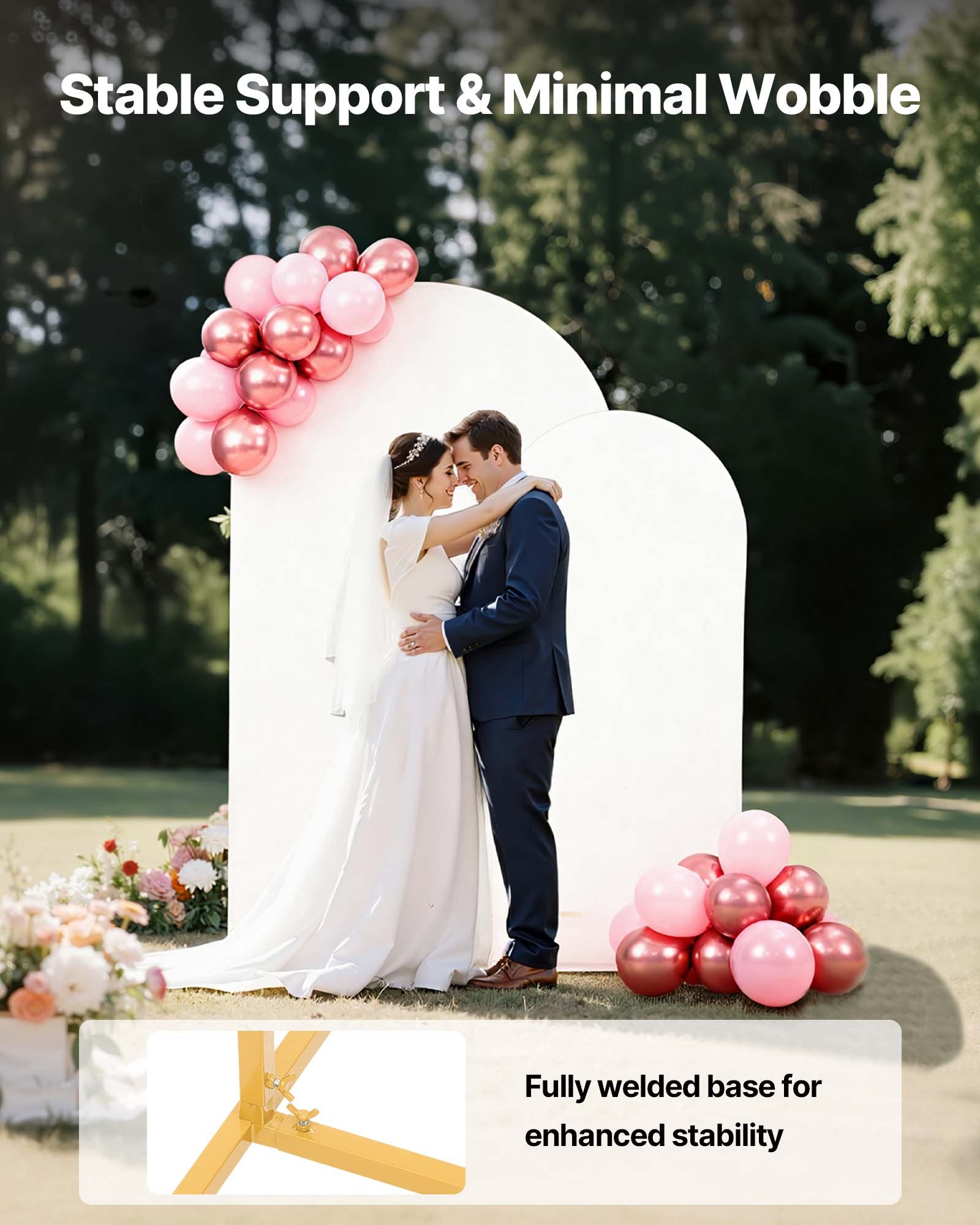 VEVOR Arco de Boda de Metal Color Dorado, 2,2 x 1,2 m/1,8 x 0,8 m, Arco de Globos con Cubierta para Bodas, Fiestas de Cumpleaños, Festivales y Ceremonias, Marco Superior Semicircular Arqueado