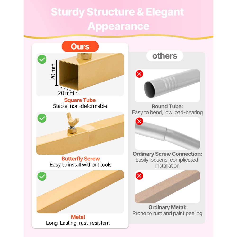 VEVOR Soporte de Arco Dorado, Juego de 3 uds de 2,2 x 1,2 m/2 x 1 m/1,8 x 0,8 m, Estructura Estable, para Fondo de Bodas, Cumpleaños, Graduaciones, Fiestas y Decoración de Ceremonias, Semicircular