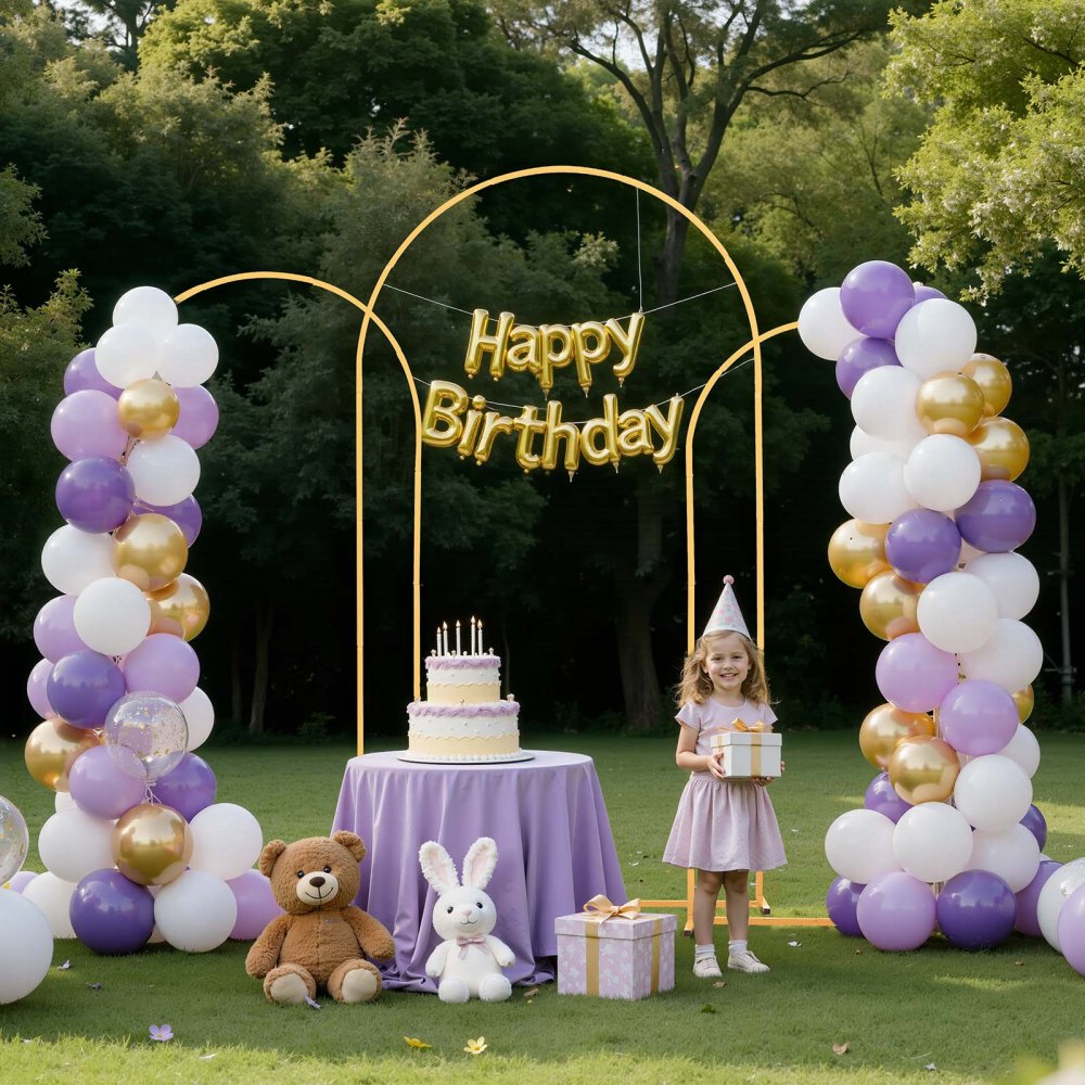 VEVOR Soporte de Arco Dorado, Juego de 3 uds de 2,2 x 1,2 m/2 x 1 m/1,8 x 0,8 m, Estructura Estable, para Fondo de Bodas, Cumpleaños, Graduaciones, Fiestas y Decoración de Ceremonias, Semicircular