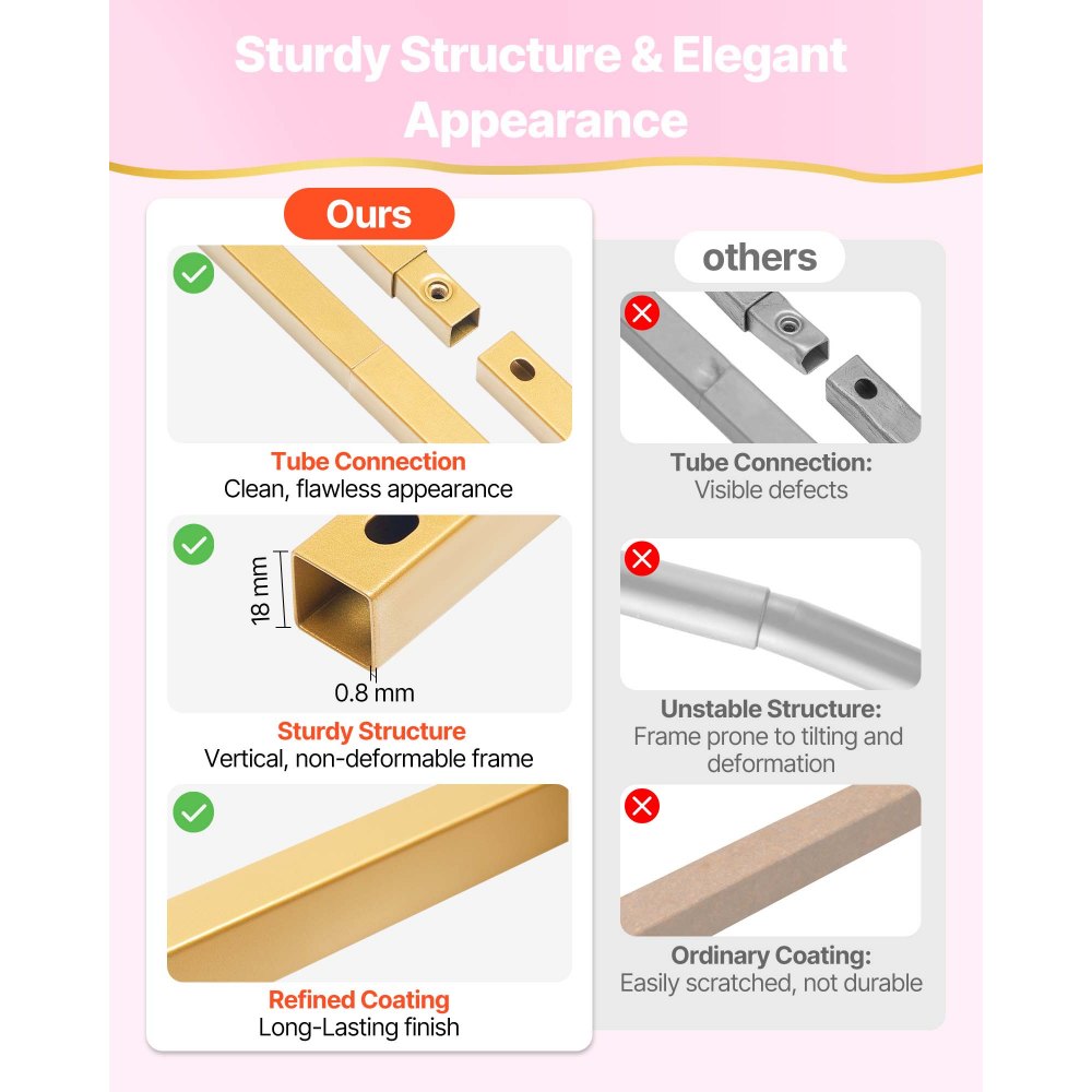 VEVOR Soporte de Arco para Fondo 3 Piezas de 2,4/2,2/2 m, Estructura Estable, Soporte de Arco de Metal Dorado para Decoración de Bodas, Fiestas de Cumpleaños, Graduaciones, Celebraciones, Ceremonias