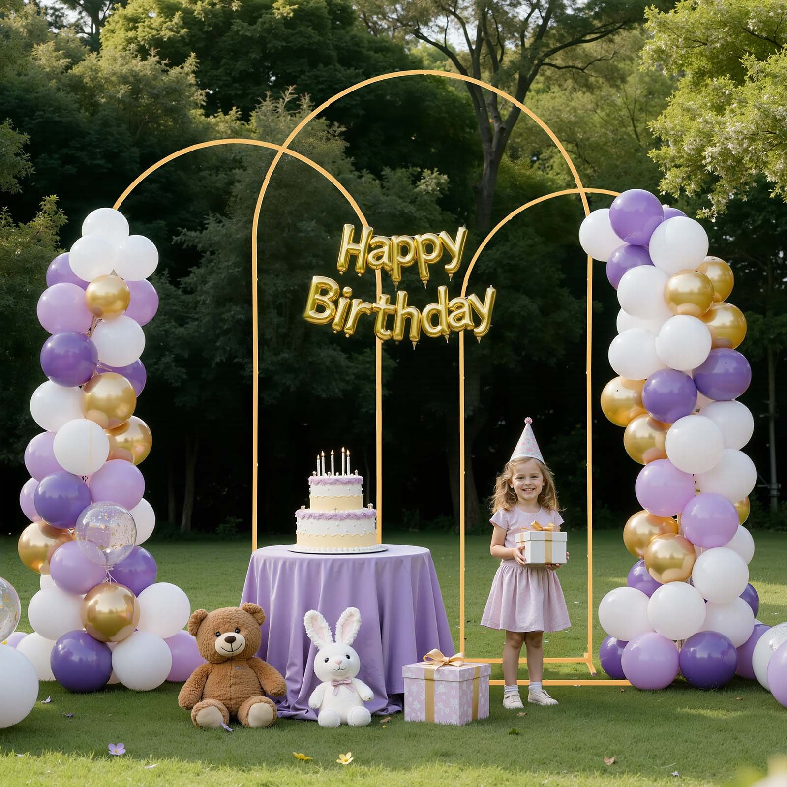 VEVOR Soporte de Arco para Fondo 3 Piezas de 2,4/2,2/2 m, Estructura Estable, Soporte de Arco de Metal Dorado para Decoración de Bodas, Fiestas de Cumpleaños, Graduaciones, Celebraciones, Ceremonias