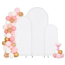 VEVOR Soporte de Arco de Metal Dorado para Fondo de 1,8/1,5/1,2 m, Forma Semicircular, Estructura Estable, con Cubierta, para Decoración de Bodas, Cumpleaños, Celebraciones y Ceremonias, 3 Piezas