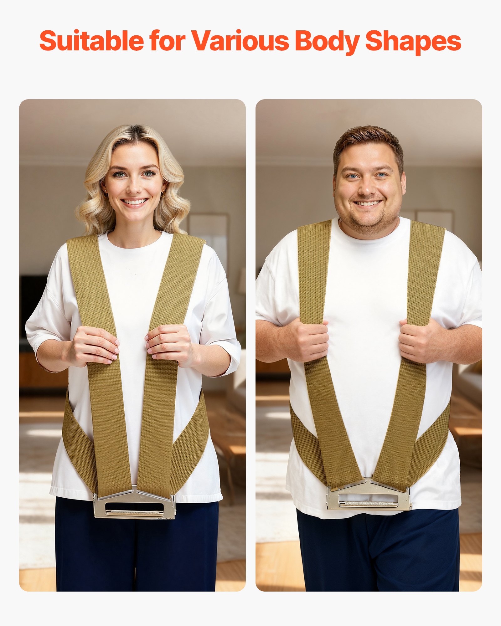 VEVOR Correas de Elevación Ajustables, Soporta hasta 453,6 kg, Sistema de Elevación y Transporte para 2 Personas, Correas de Hombro para Muebles, Electrodomésticos y Colchones, Cinturón Simple