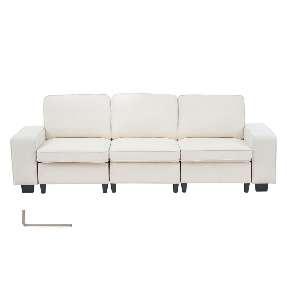 VEVOR Sofá Modular de 3 Plazas, con Espacio de Almacenamiento Inferior, Moderno Sofá Nube 813 x 2540 x 910 mm con Bolsillos Laterales y Estructura de Metal, para Salón, Apartamento y Oficina, Blanco