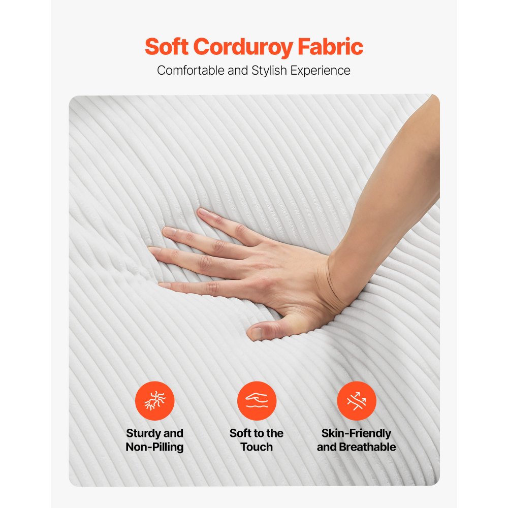 VEVOR Sofá Modular Curvo, 1020 x 2840 x 780 mm, Moderno y Lujoso Sofá Seccional de Pana con 4 Cojines y Asiento Ancho y Profundo, para Sala de Estar, Dormitorio, Apartamento y Oficina, Blanco