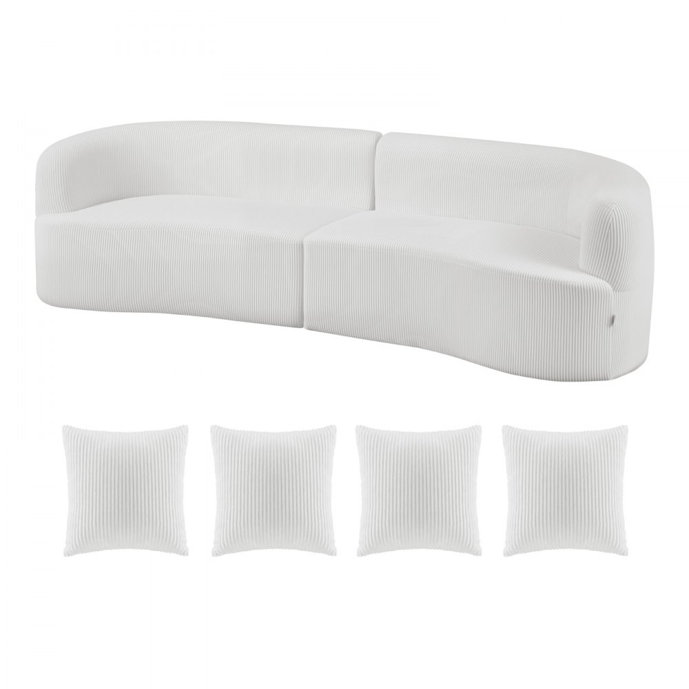 VEVOR Sofá Modular Curvo, 1020 x 2840 x 780 mm, Moderno y Lujoso Sofá Seccional de Pana con 4 Cojines y Asiento Ancho y Profundo, para Sala de Estar, Dormitorio, Apartamento y Oficina, Blanco